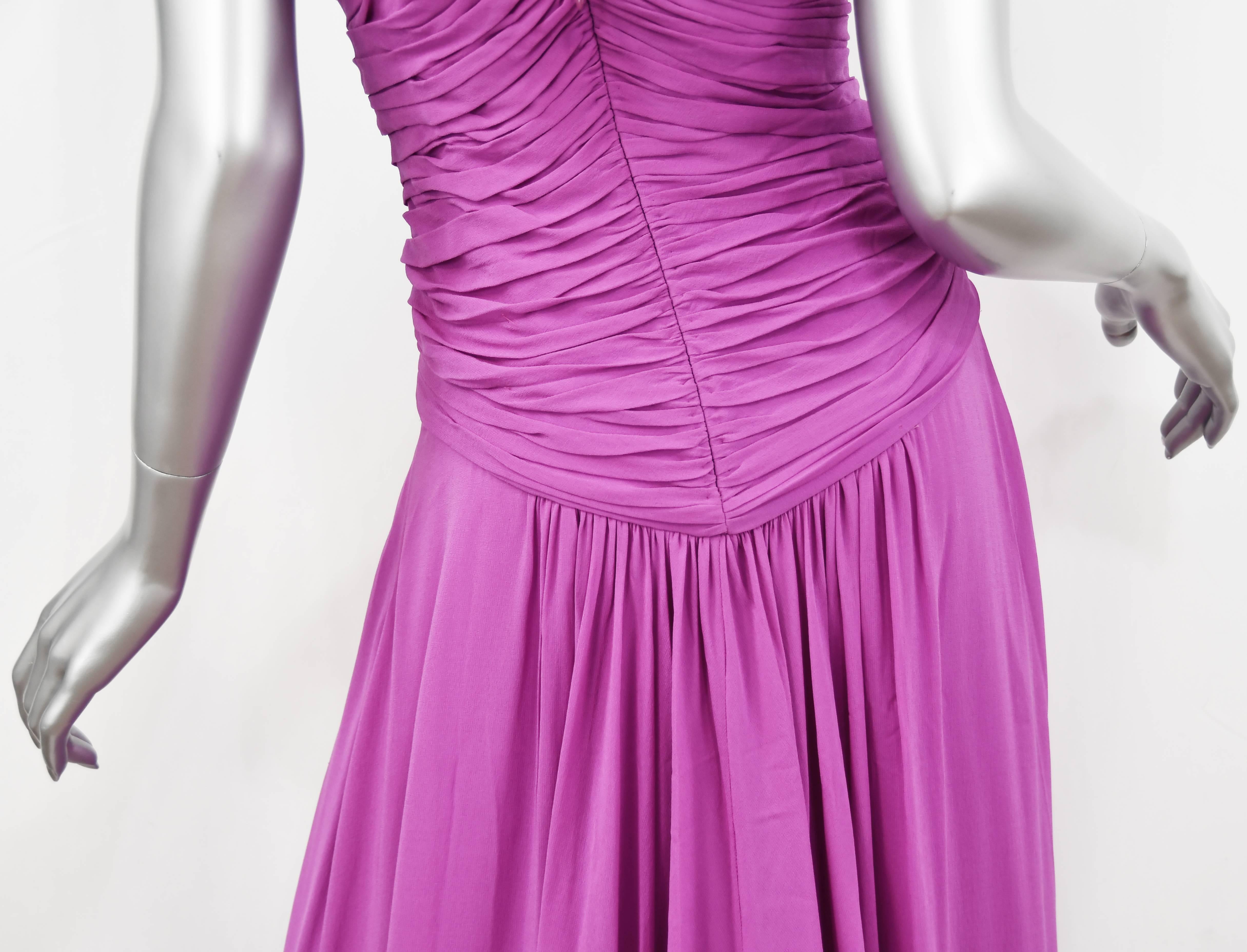 Emanuel Ungaro Long Chiffon Gown in Magenta, Size 4 For Sale 4