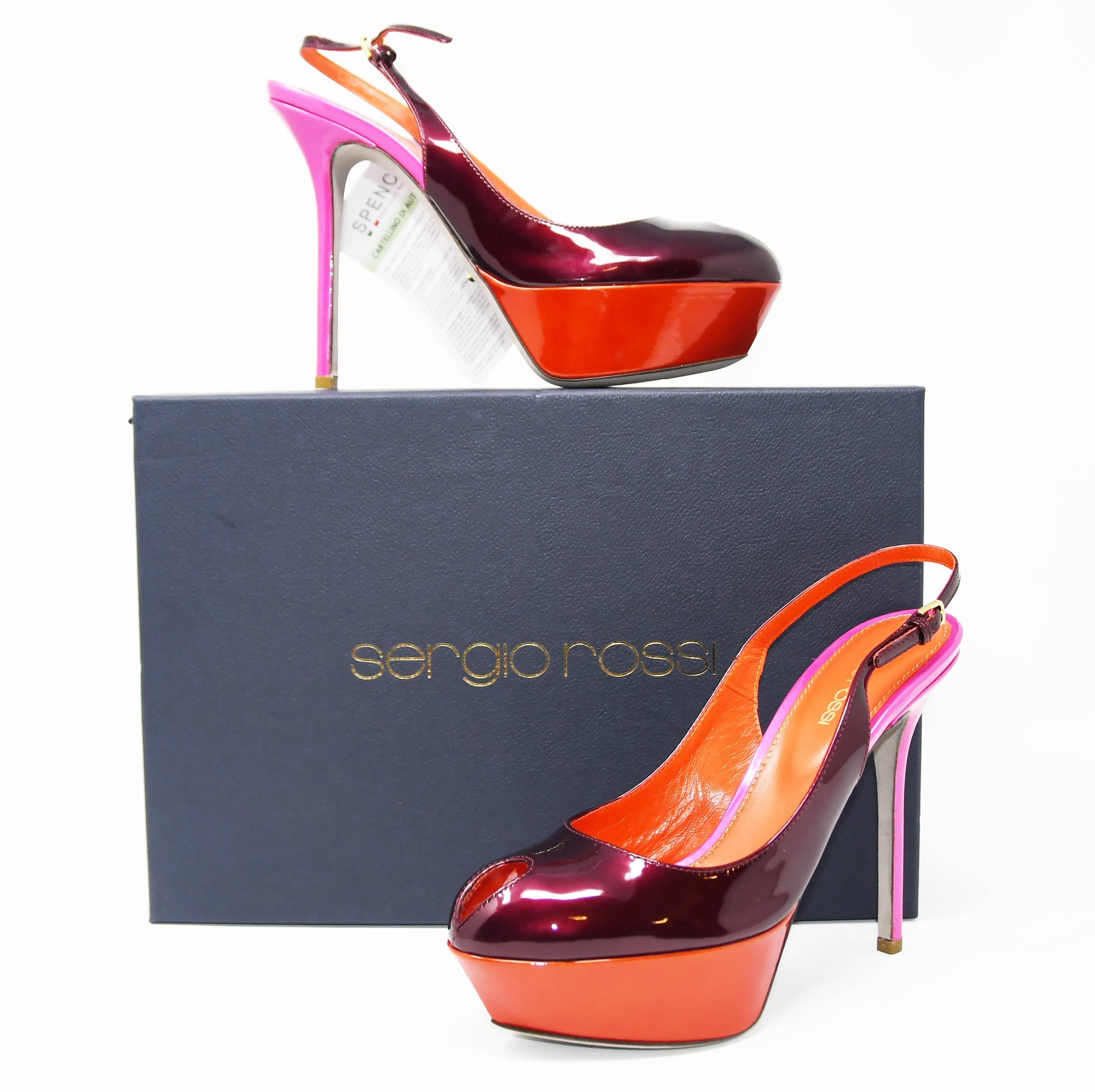 Sergio Rossi Multi Colored Platform Heel, Size 36 In New Condition For Sale In Newport, RI