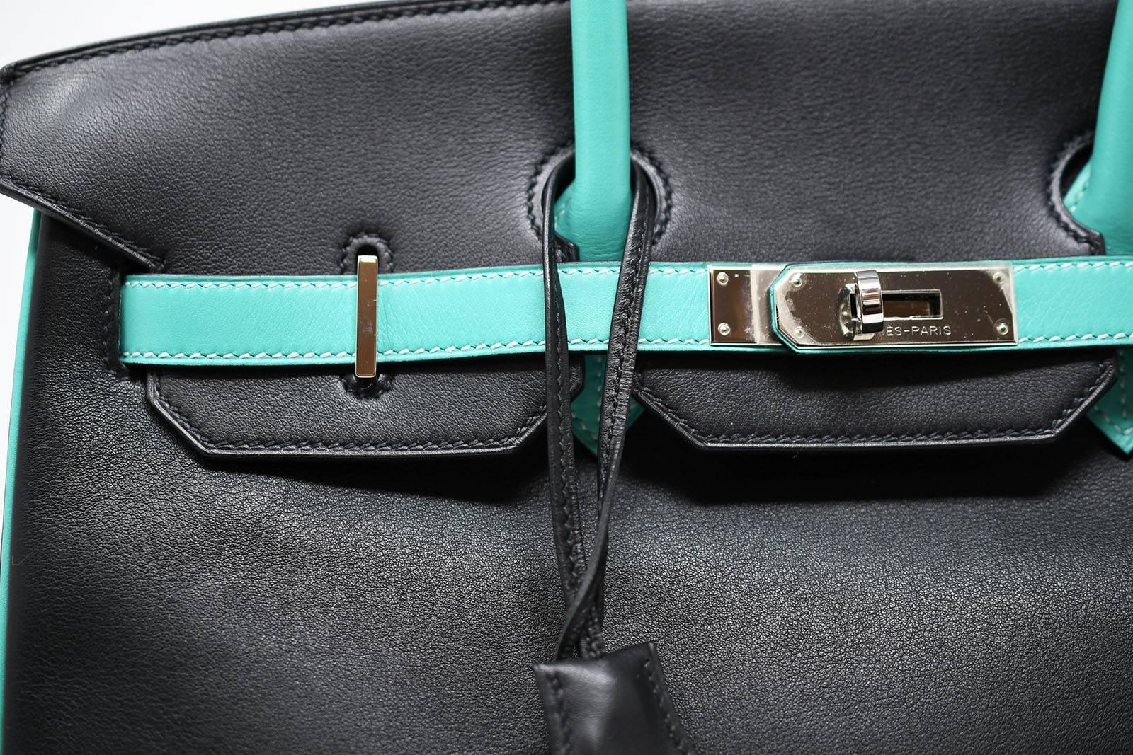 Women's Hermes Birkin Bag 35cm HSS Bi Color Black and Lagoon PHW For Sale