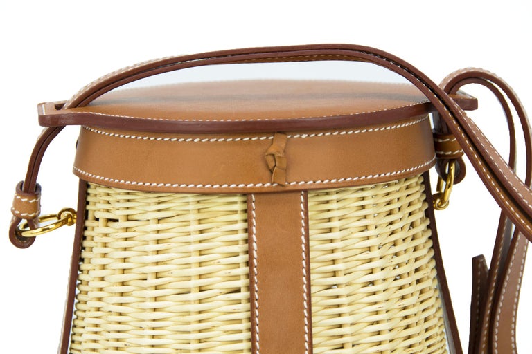 Hermes Barenia and Wicker Picnic Farming Bag For Sale at 1stDibs