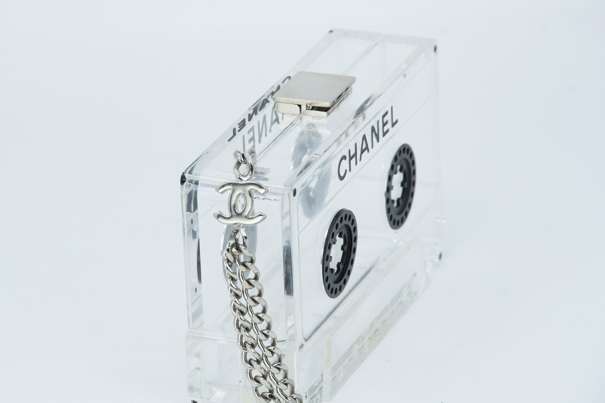 Chanel Clear Cassette Tape Lucite Clutch In Excellent Condition In Newport, RI