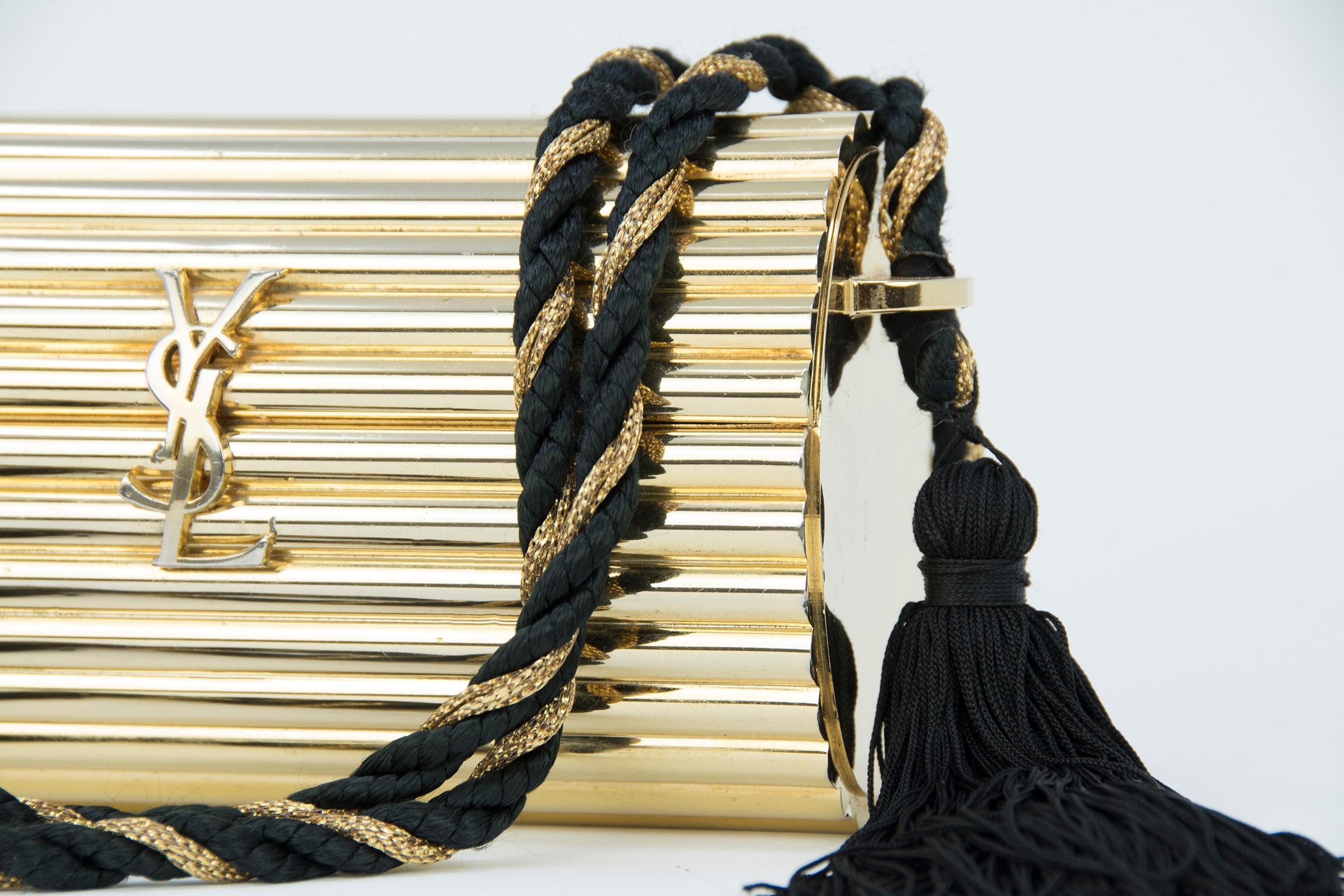 Yves Saint Laurent  Gold Minaudière Tassel Evening Bag In Excellent Condition For Sale In Newport, RI