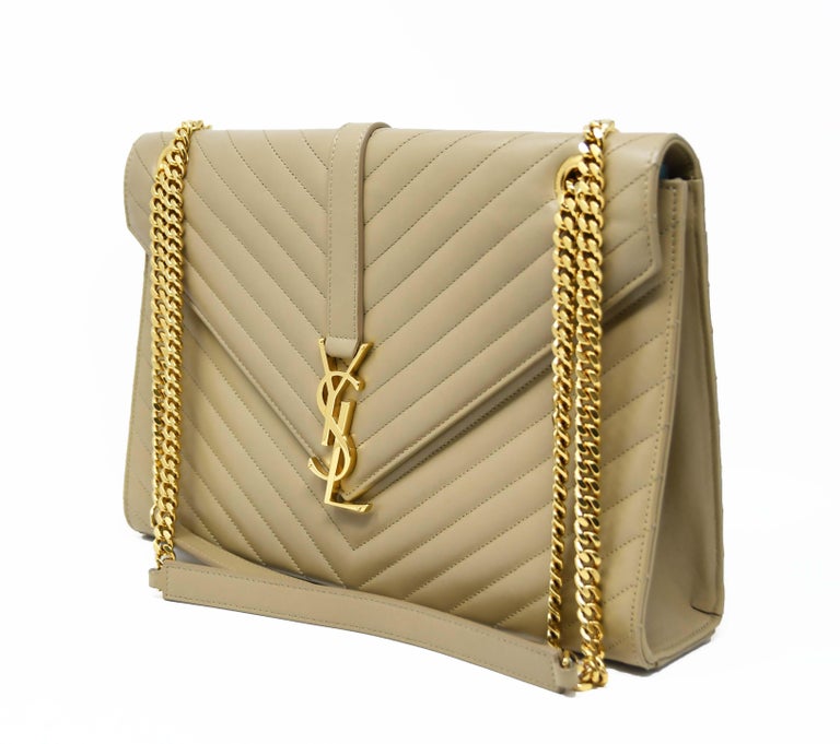 YSL Large Quilted Beige Shoulder Bag at 1stDibs | ysl khaki bag, ysl ...