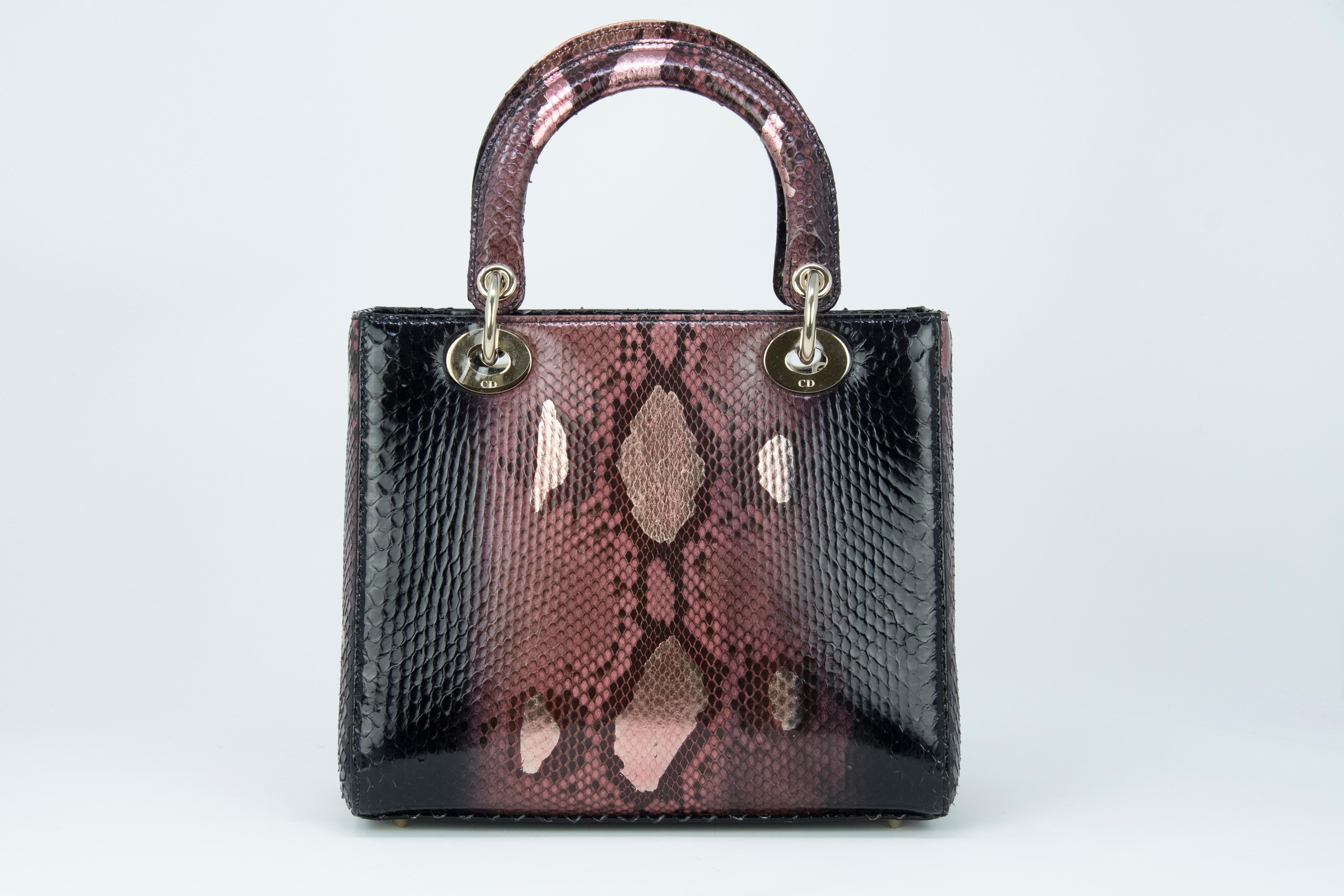 Black Dior Medium Metallic Python Lady Dior Bag