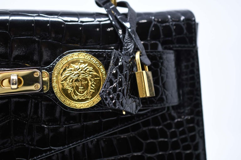 Versace Diana Embossed Crocodile Patent Leather Bag For Sale at 1stdibs