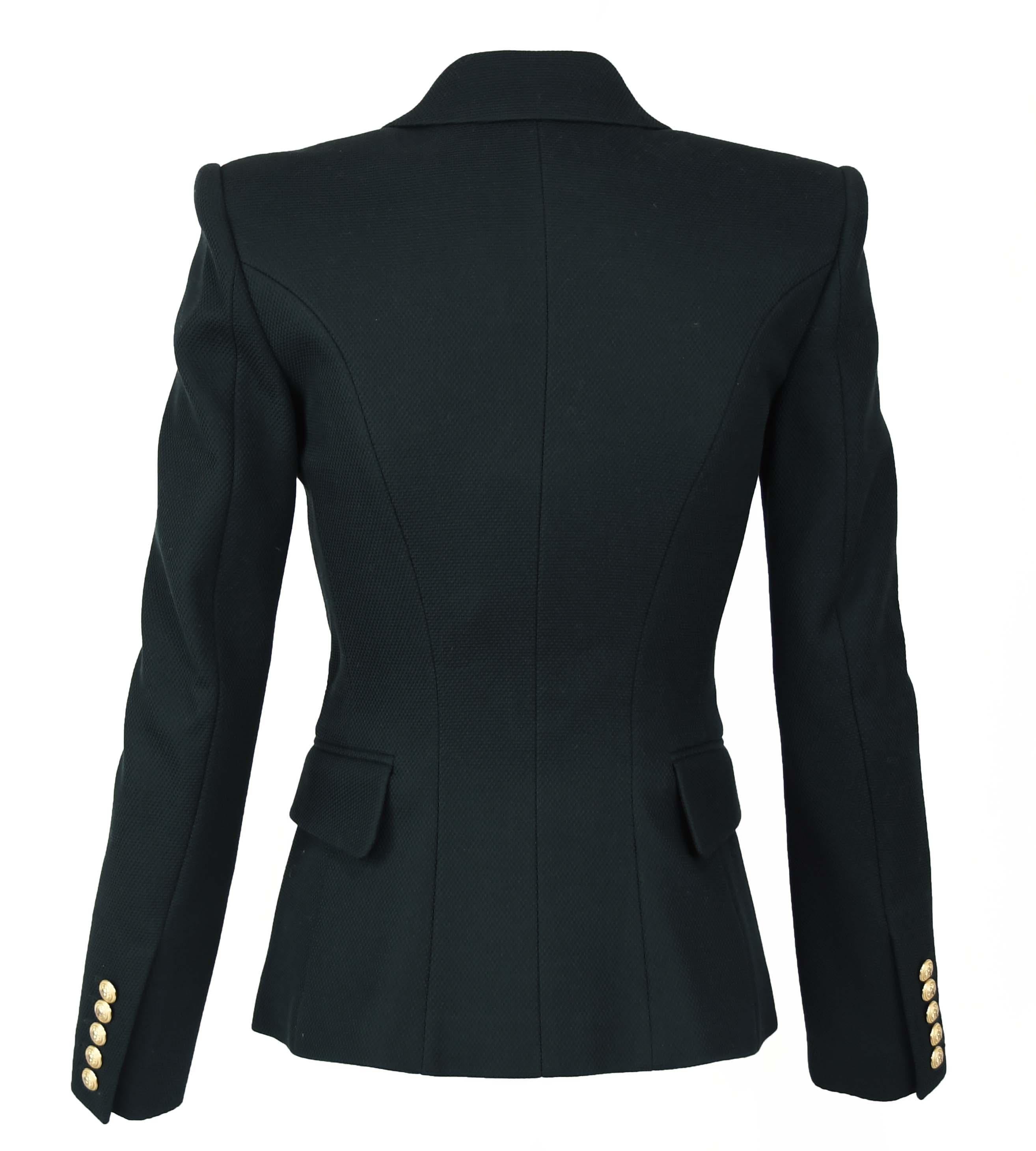 Balmain Black Pique Double Breasted Blazer - Size FR 34 In New Condition For Sale In Newport, RI