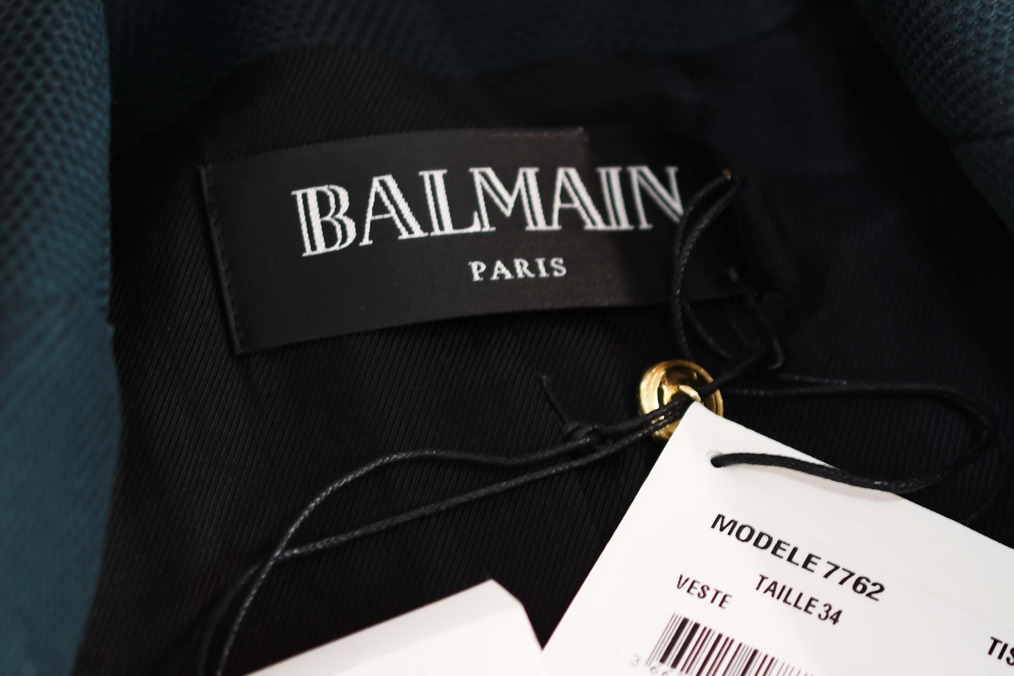 Balmain Black Pique Double Breasted Blazer - Size FR 34 For Sale 1
