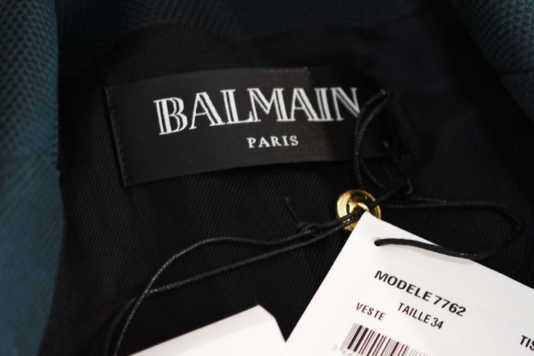 Balmain Black Pique Double Breasted Blazer - Size FR 34 For Sale at 1stDibs