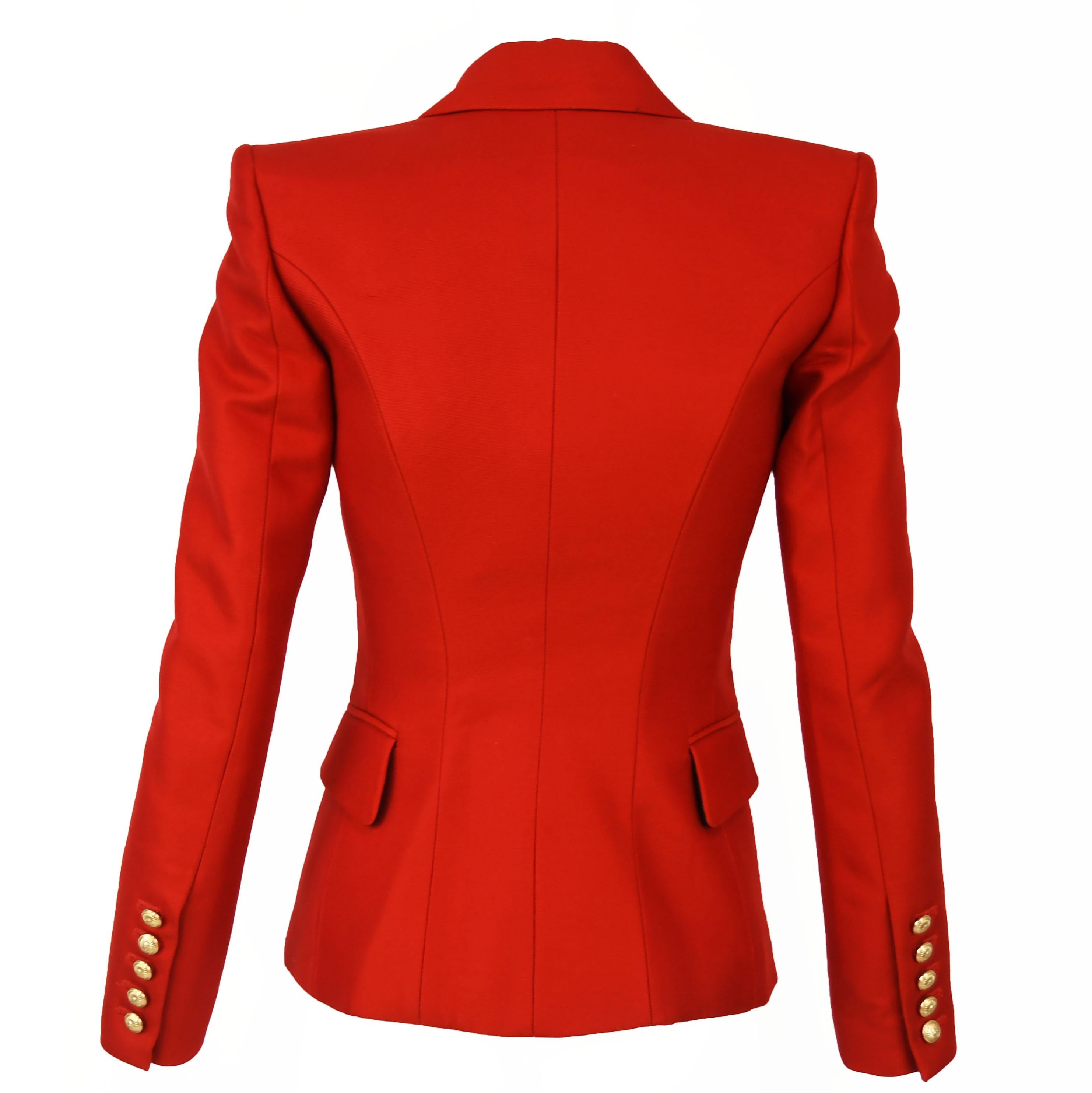 Balmain Red Double Breasted Blazer - Size FR 34 & 36 In New Condition For Sale In Newport, RI