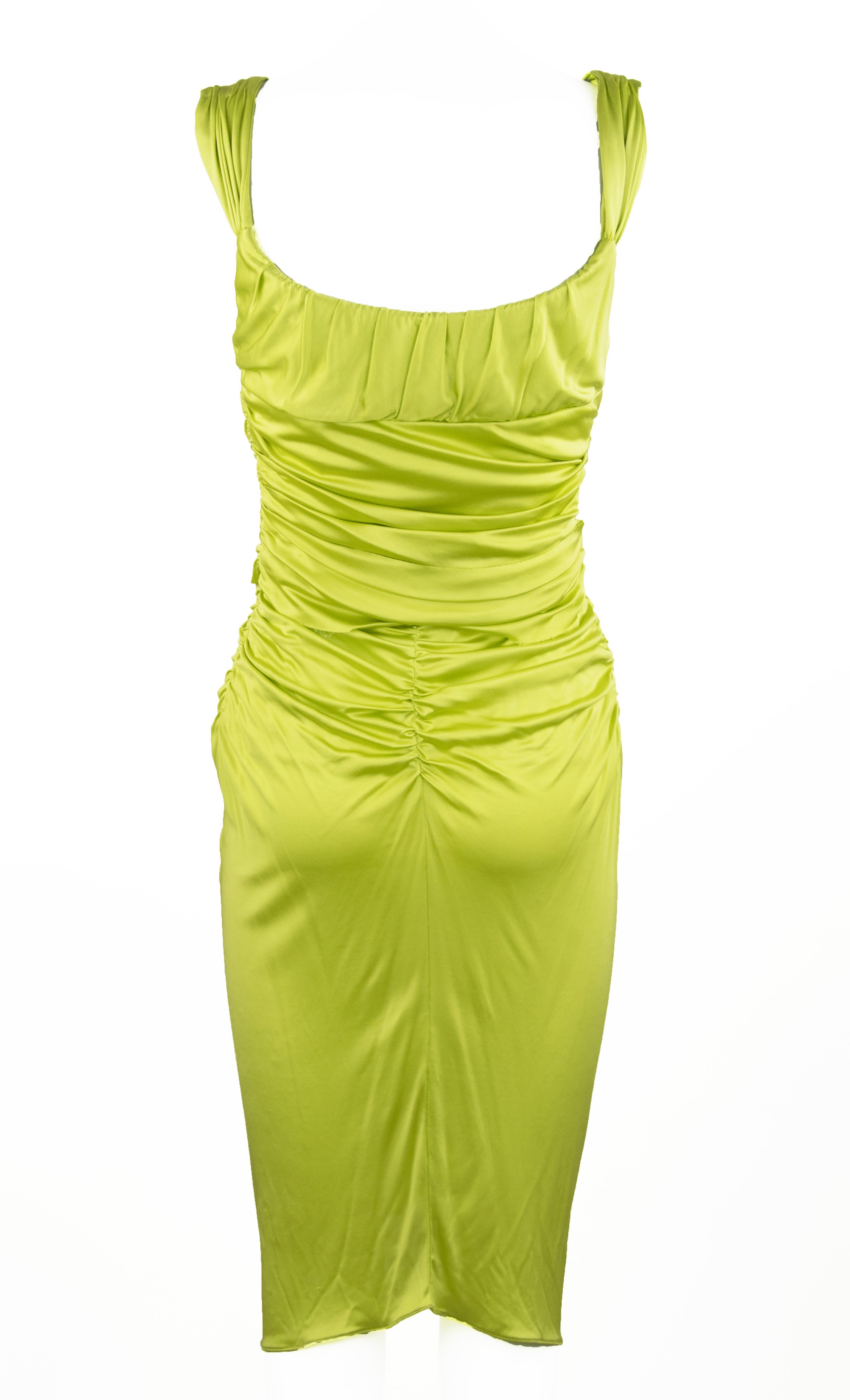 Yellow Emanuel Ungaro Bright Green Silk Jersey Dress - Size IT 40 For Sale