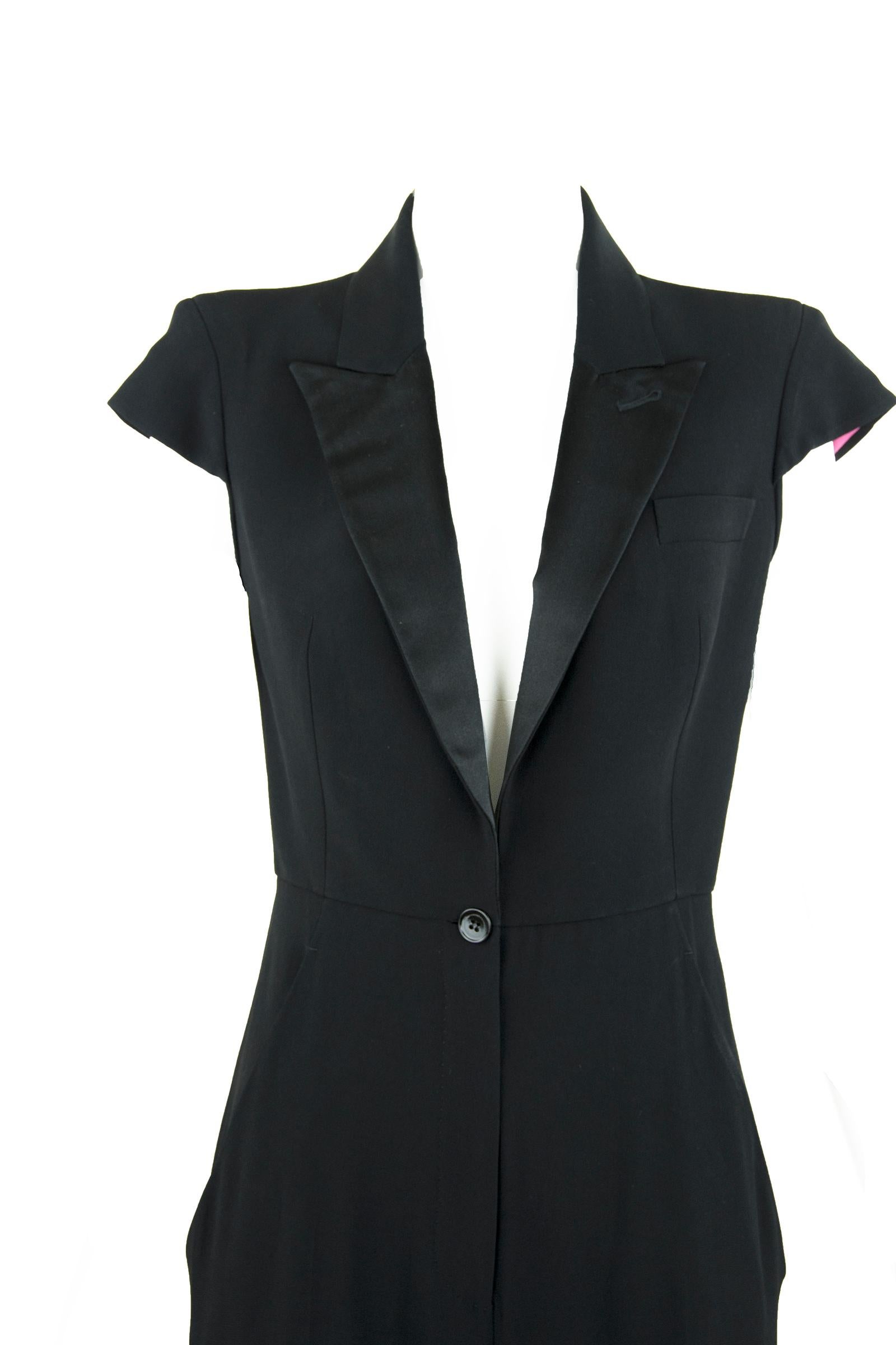 Women's Alexander McQueen Black Jumpsuit with Satin Lapel Spring 2008 Collection For Sale