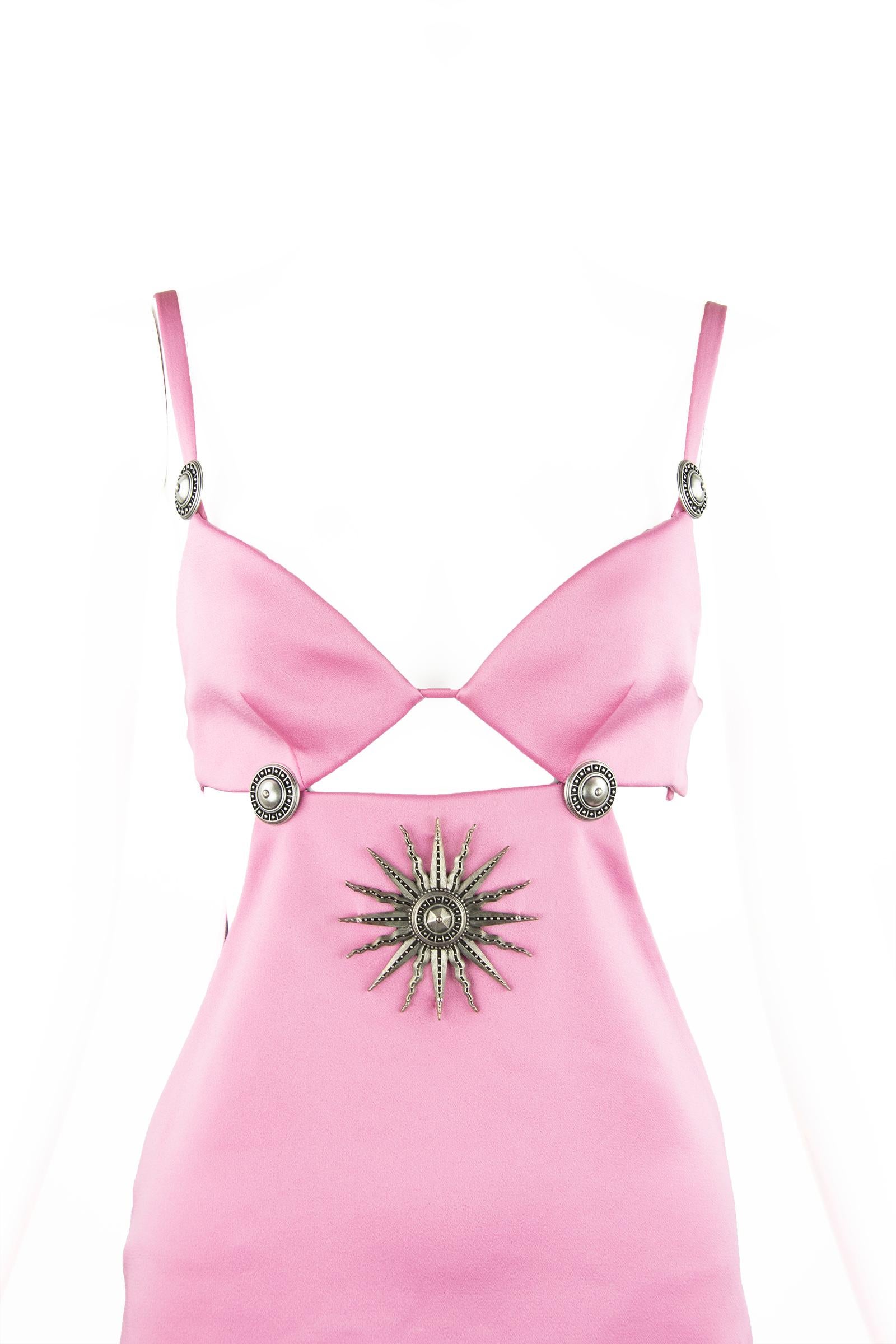 Fausto Puglisi Pink Cut Out Dress with Medallions - Size IT 40 In New Condition For Sale In Newport, RI