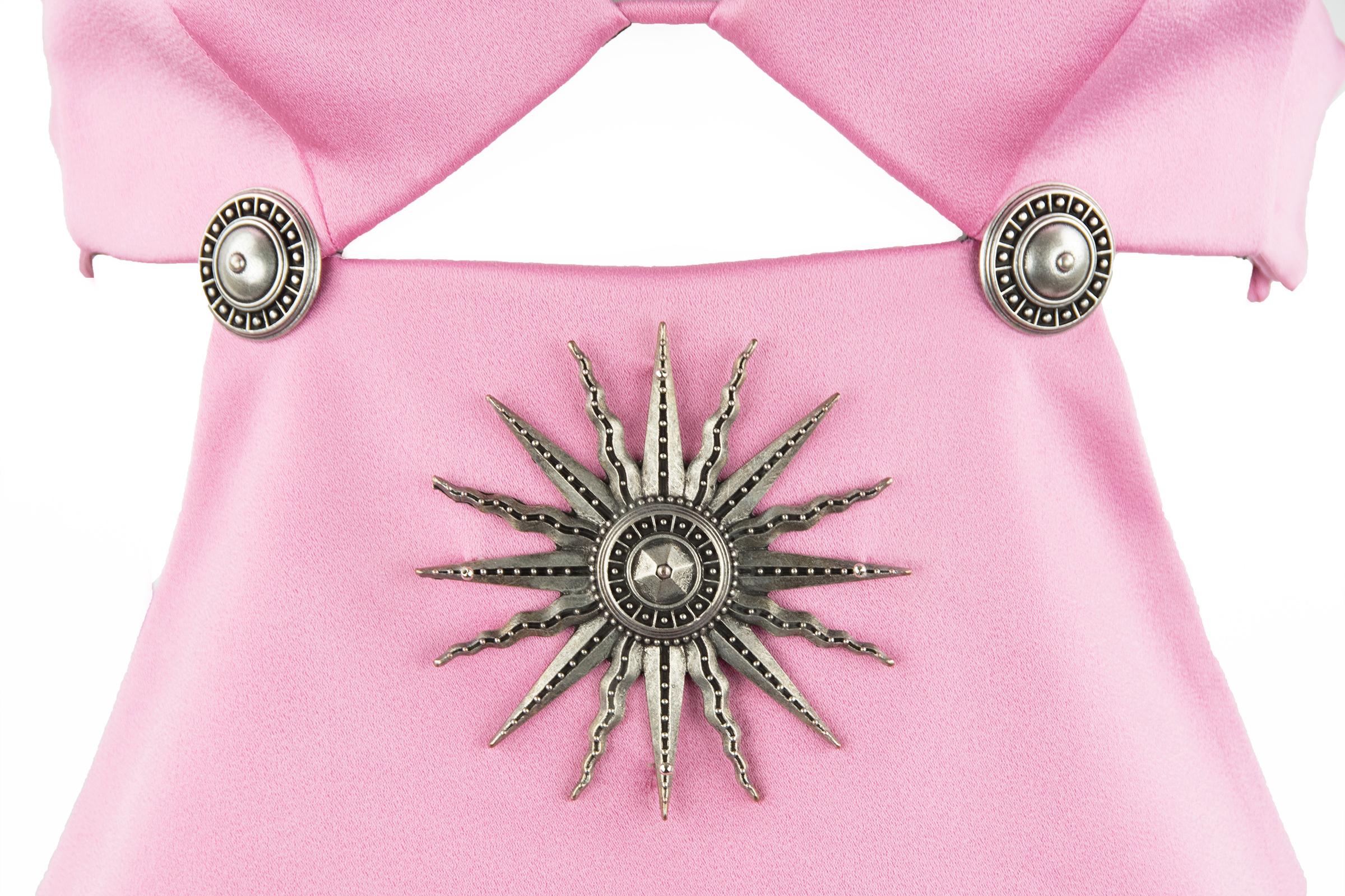 Women's Fausto Puglisi Pink Cut Out Dress with Medallions - Size IT 40 For Sale