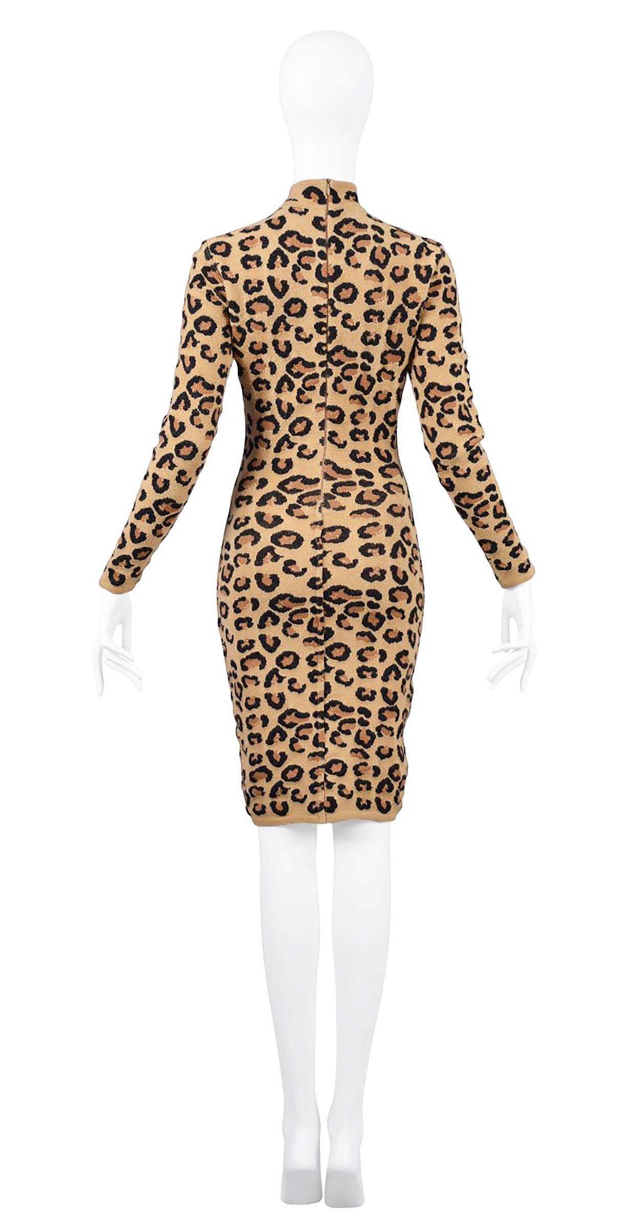 Brown Alaia Vintage Leopard V Neck Dress with Band 1991 - Size S For Sale