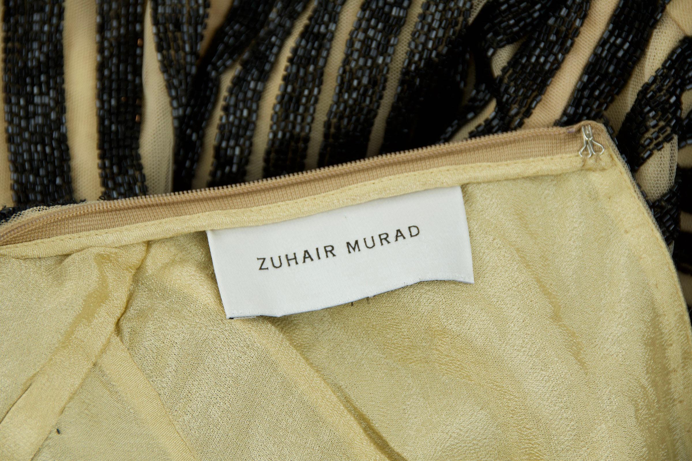 Zuhair Murad Nude & Black Beaded One Shoulder Gown - Size FR 42 For Sale 3