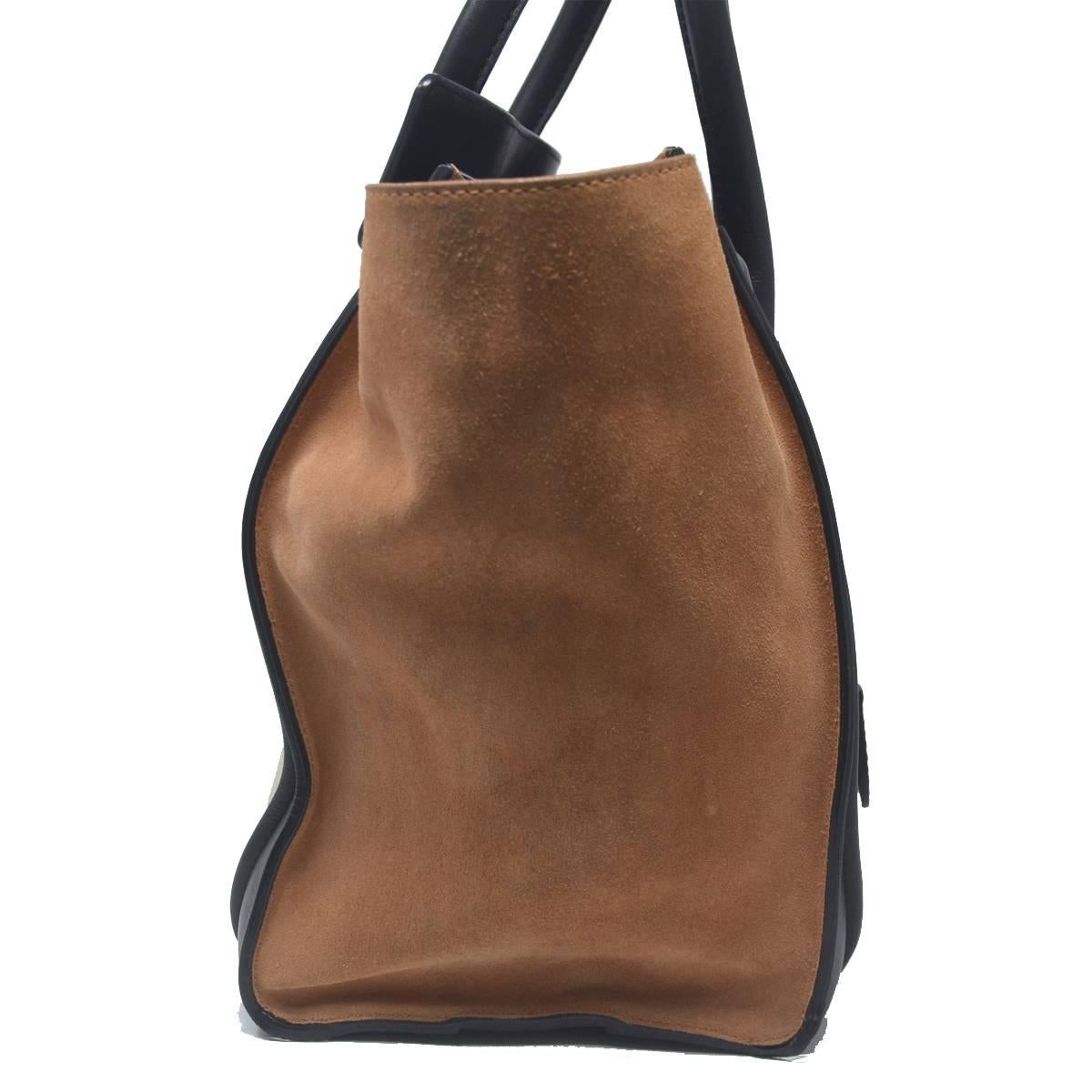 Black Celine Mini Luggage Leather & Suede Tote Handbag