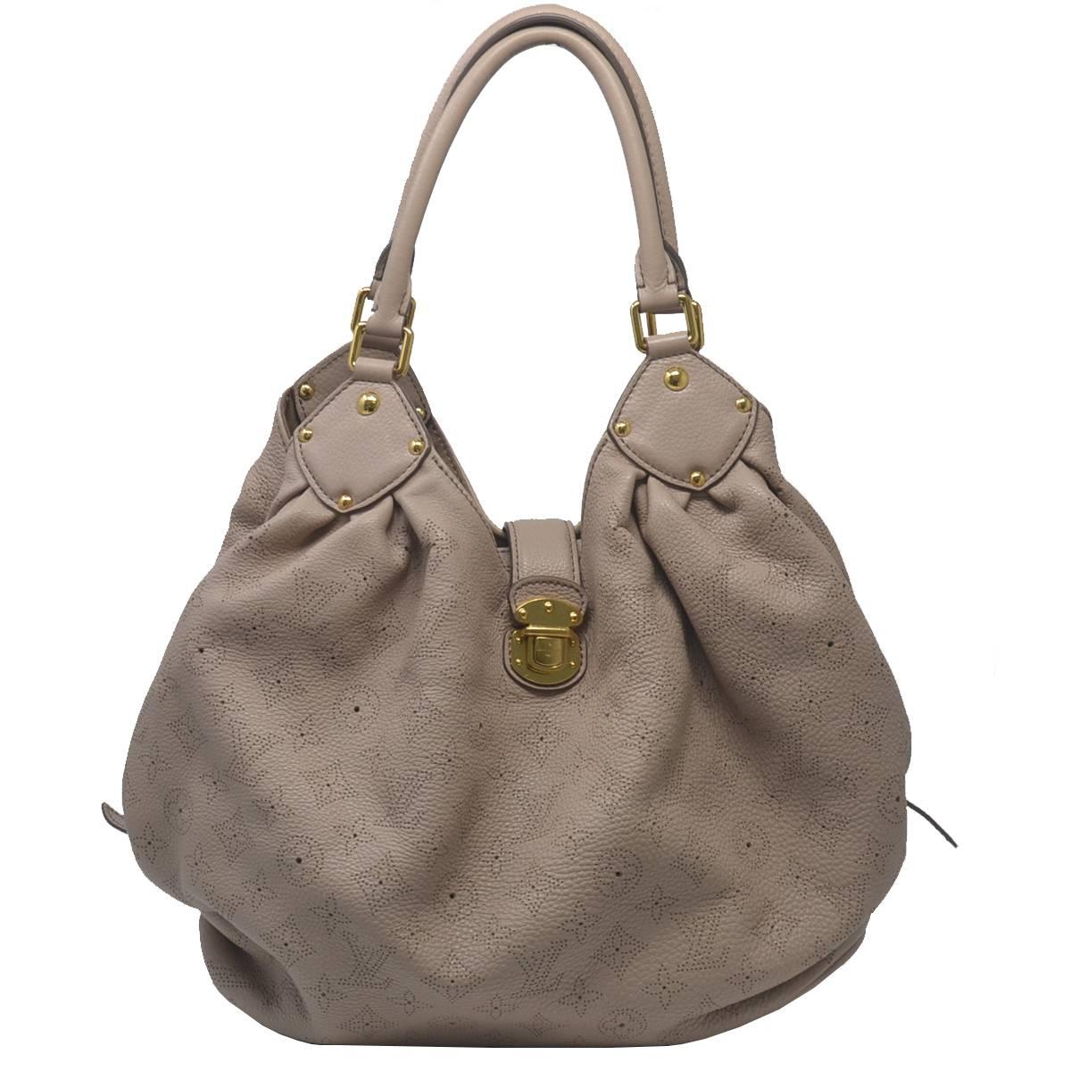Louis Vuitton Mahina Taupe Grey Leather Hobo Handbag