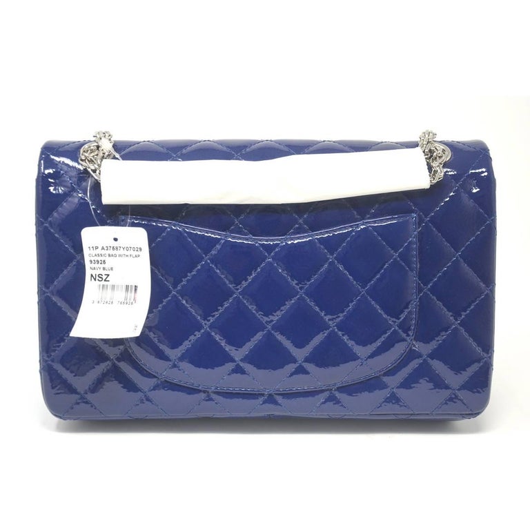 Chanel Navy Blue Reissue Patent Leather 2 55 Classic Handbag For Chanel Navy Blue Reissue Patent Leather 2 55 Classic Handbag In Excellent Condition For Boca