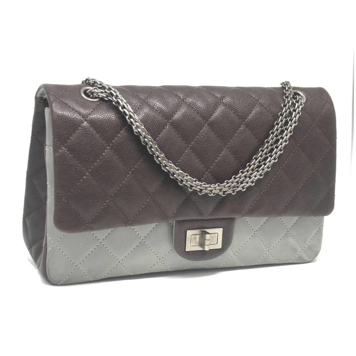 Company - Chanel
Model - Reissue 2.55 Classic
Color - Brown/Grey
Date Code - 14029440
Material - Caviar Leather / Washed Lambskin
Measurements - 12