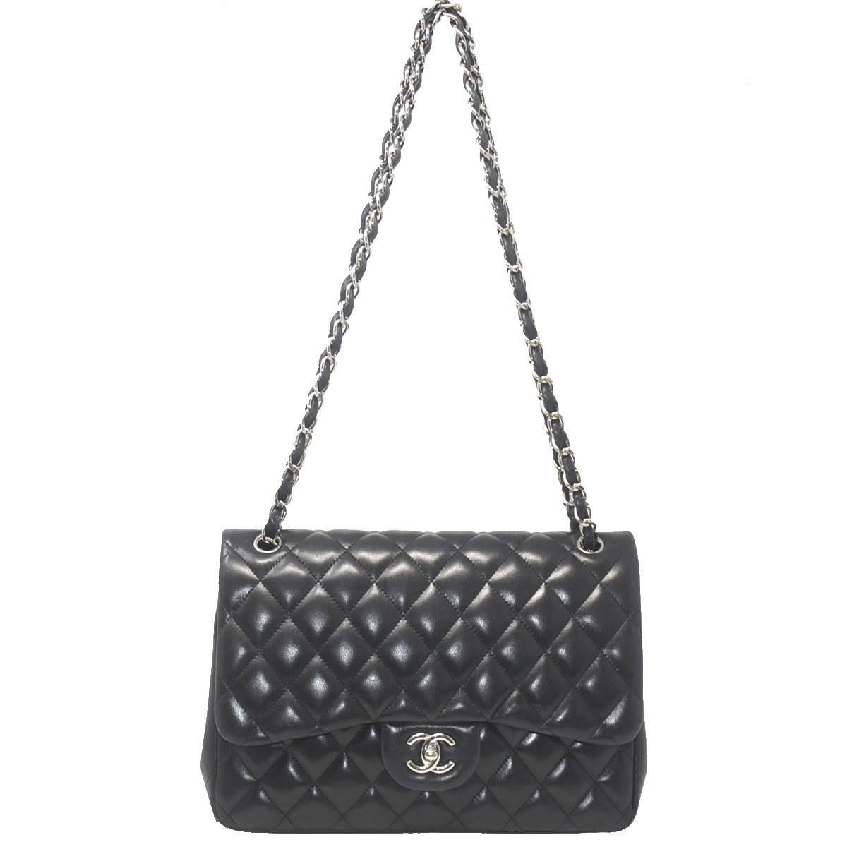 Chanel Black Double Flap Made from Lambskin with Silver Hardware and Card 3