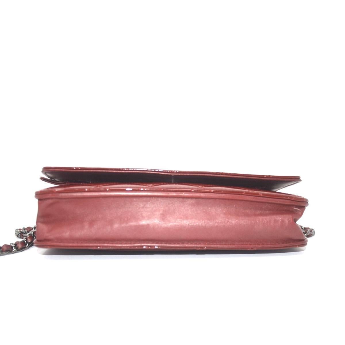 Chanel Dark Red Patent Leather WOC With Card 1