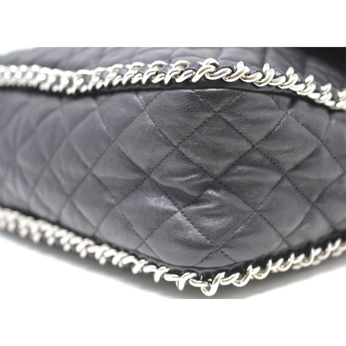 Chanel Black Maxi Silver Chain Around the Handbag Hardware With Card 3