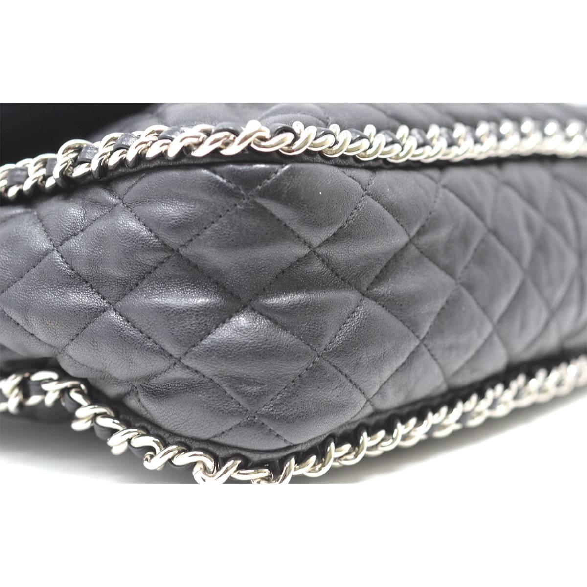 Chanel Black Maxi Silver Chain Around the Handbag Hardware With Card 4