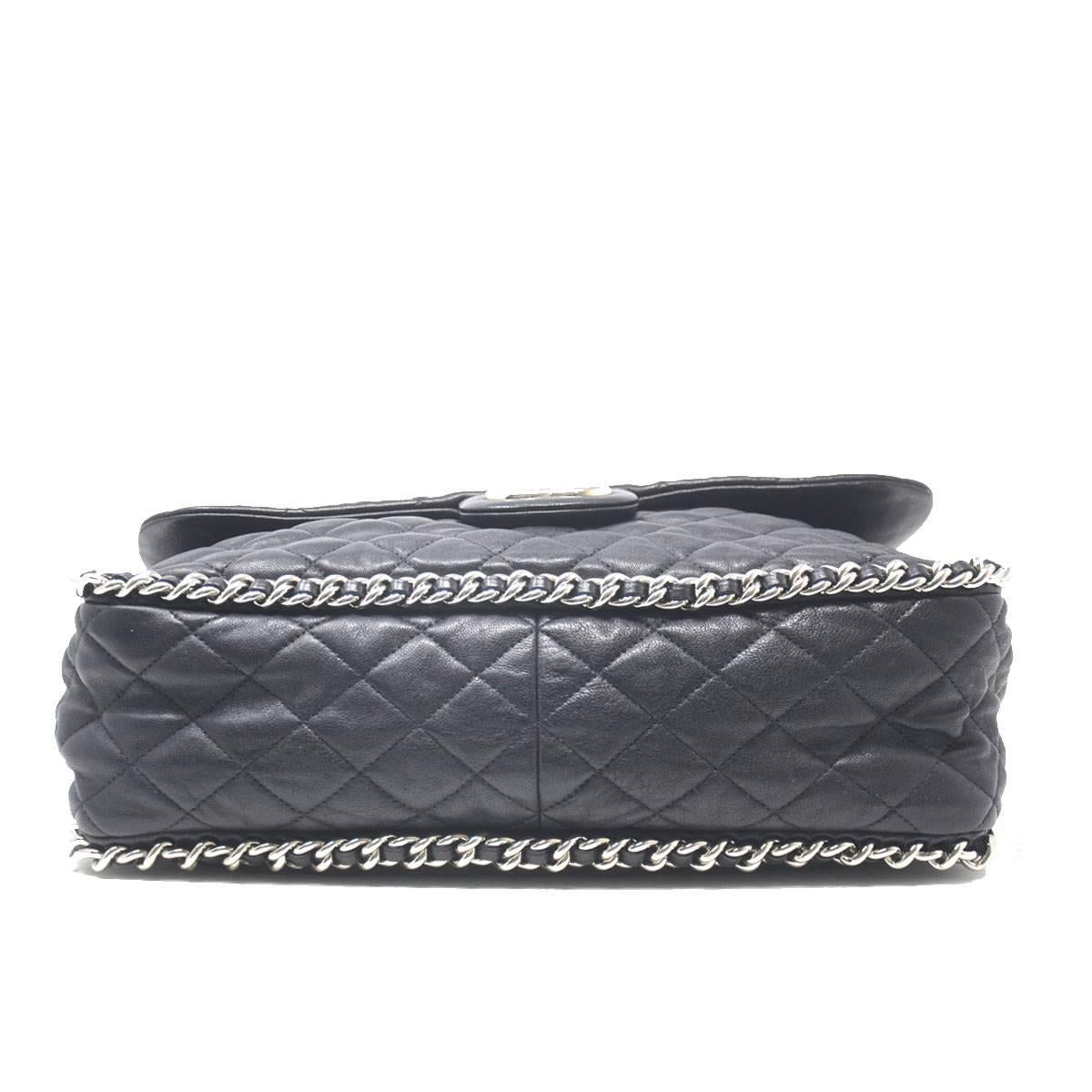 Chanel Black Maxi Silver Chain Around the Handbag Hardware With Card 1
