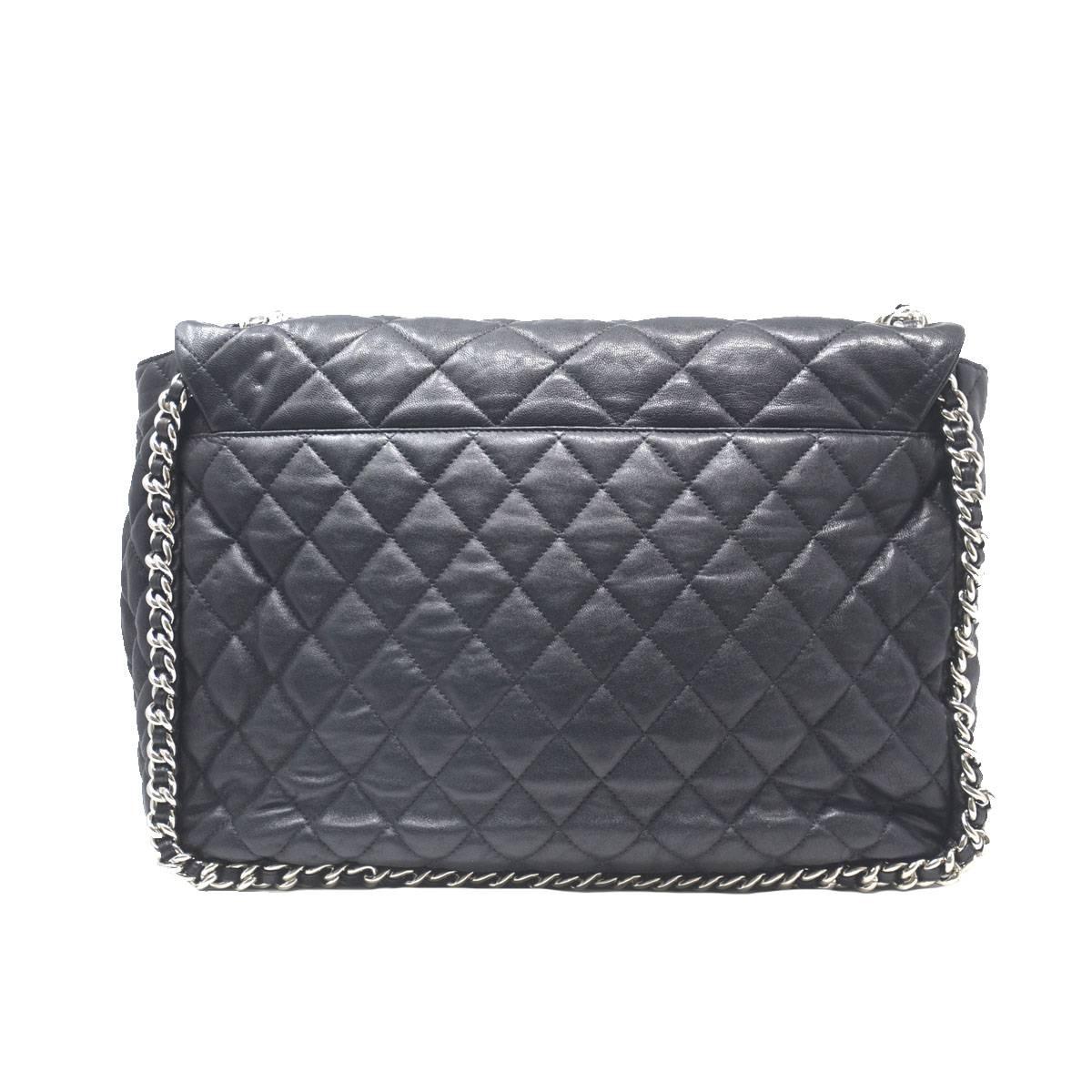 Women's Chanel Black Maxi Silver Chain Around the Handbag Hardware With Card