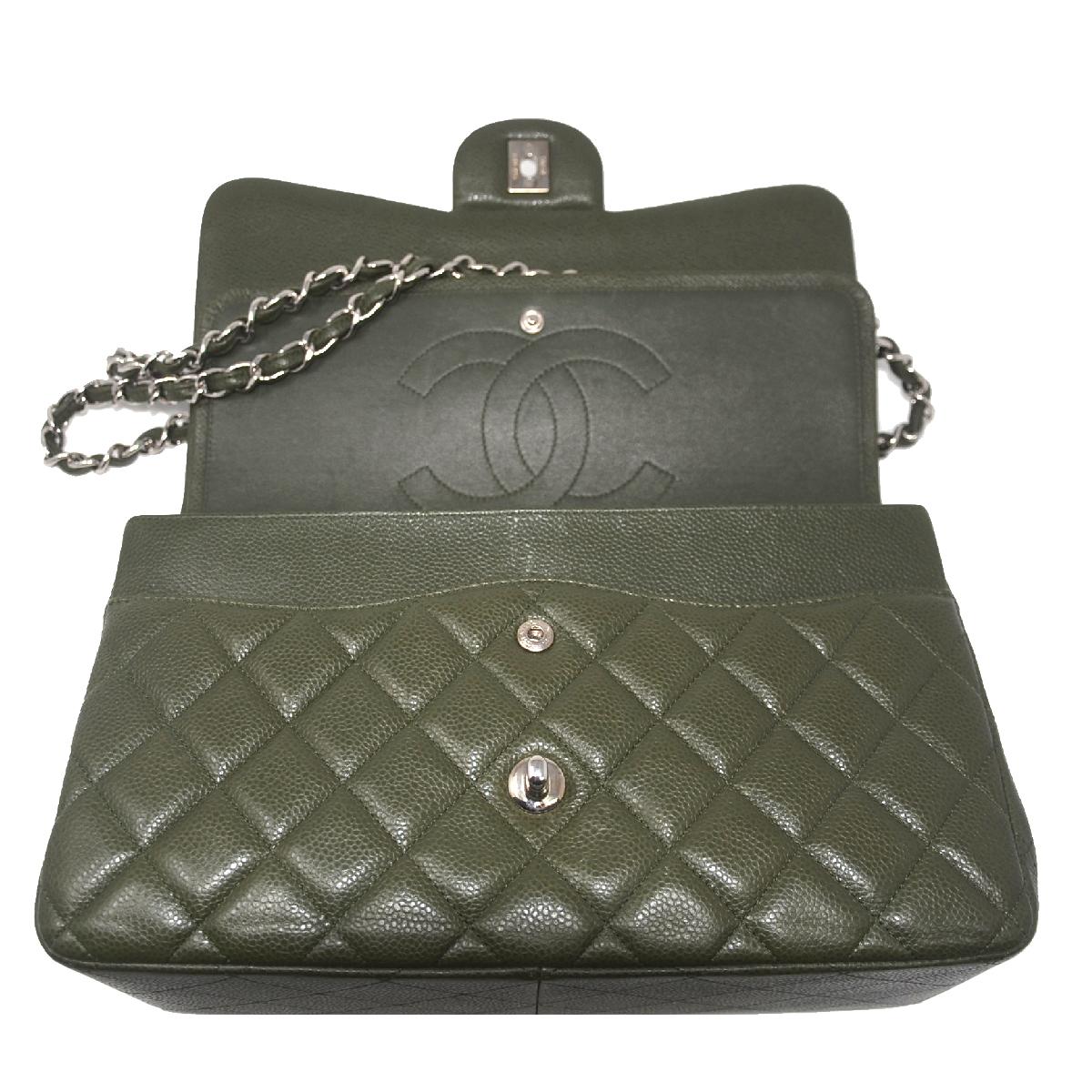  Chanel Olive Green Jumbo Double Flap Shoulder Bag With Card   3