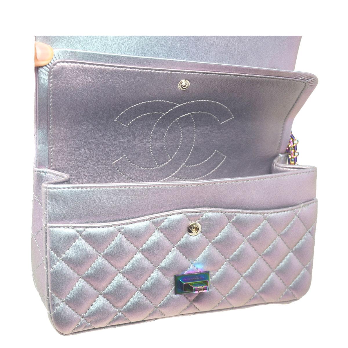 Chanel Iridescent 2.55 Reissue Double Flap Shoulder Bag With Card In Excellent Condition In Boca Raton, FL