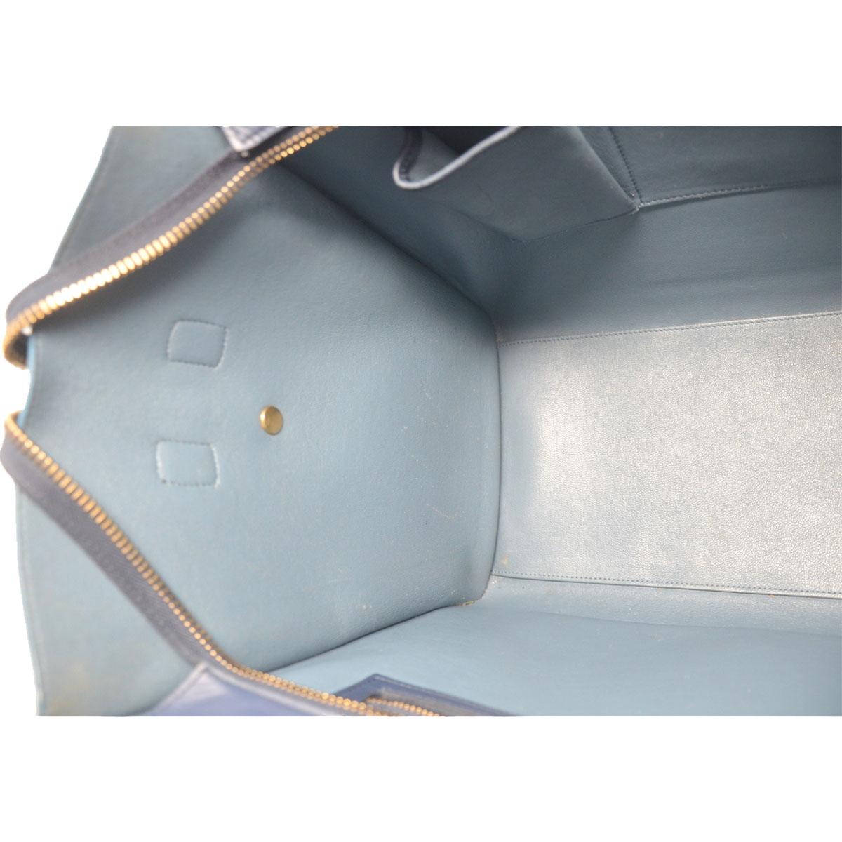 Celine Tri Color Navy, Blue and Gray Mini Luggage Leather Tote Handbag 1