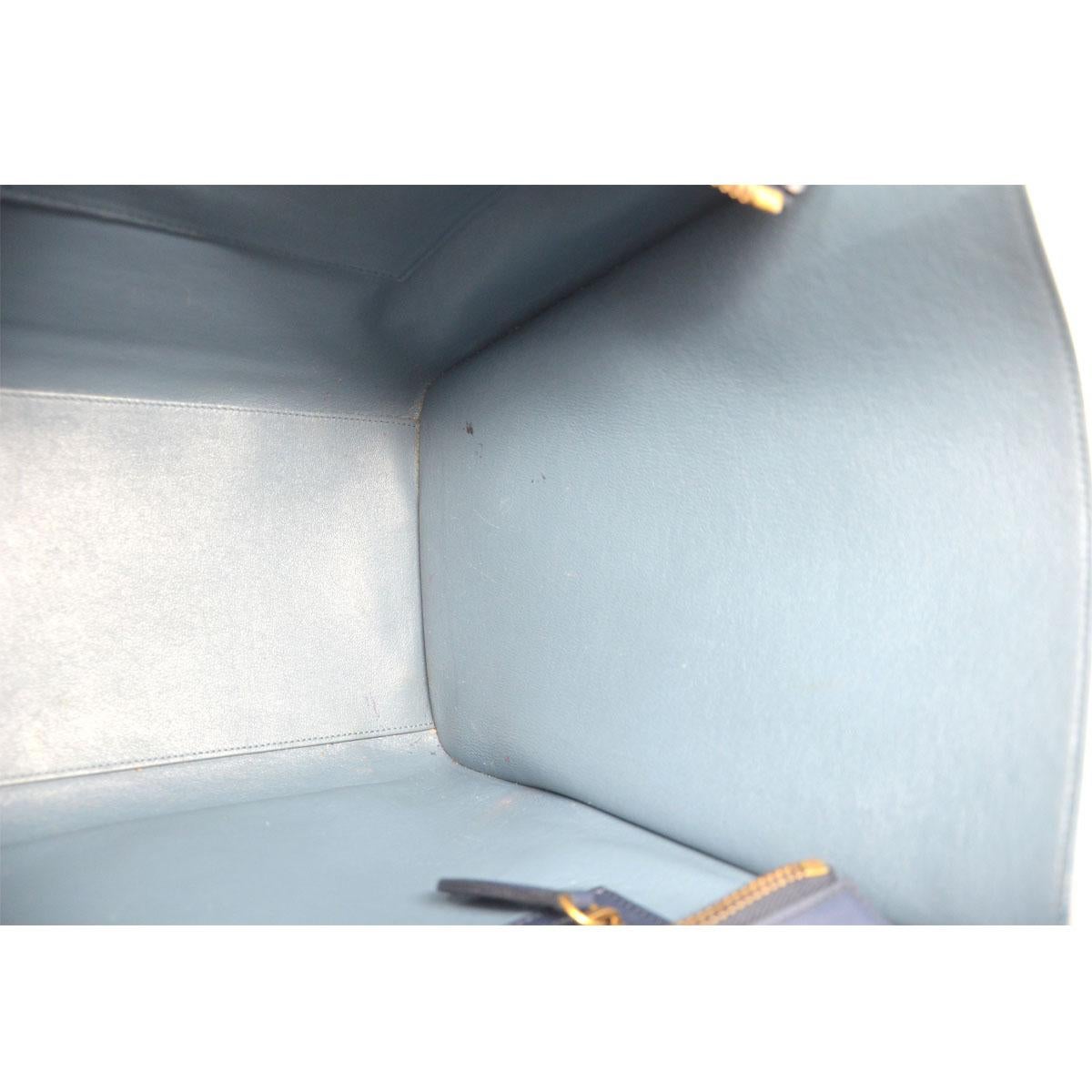 Celine Tri Color Navy, Blue and Gray Mini Luggage Leather Tote Handbag 2