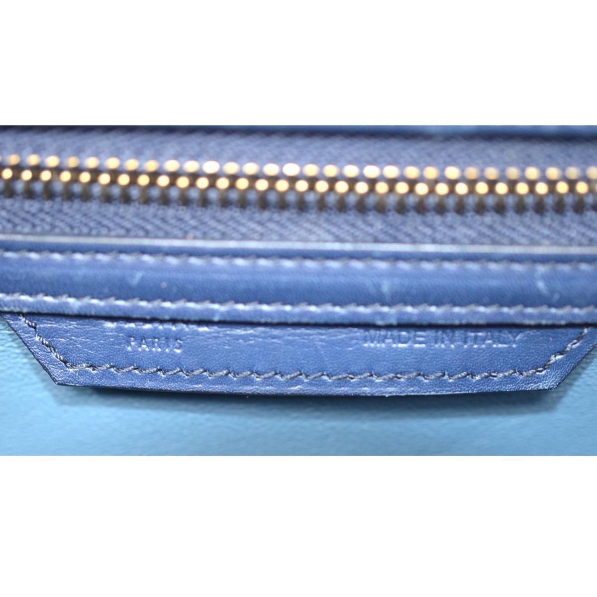 Celine Tri Color Navy, Blue and Gray Mini Luggage Leather Tote Handbag 4