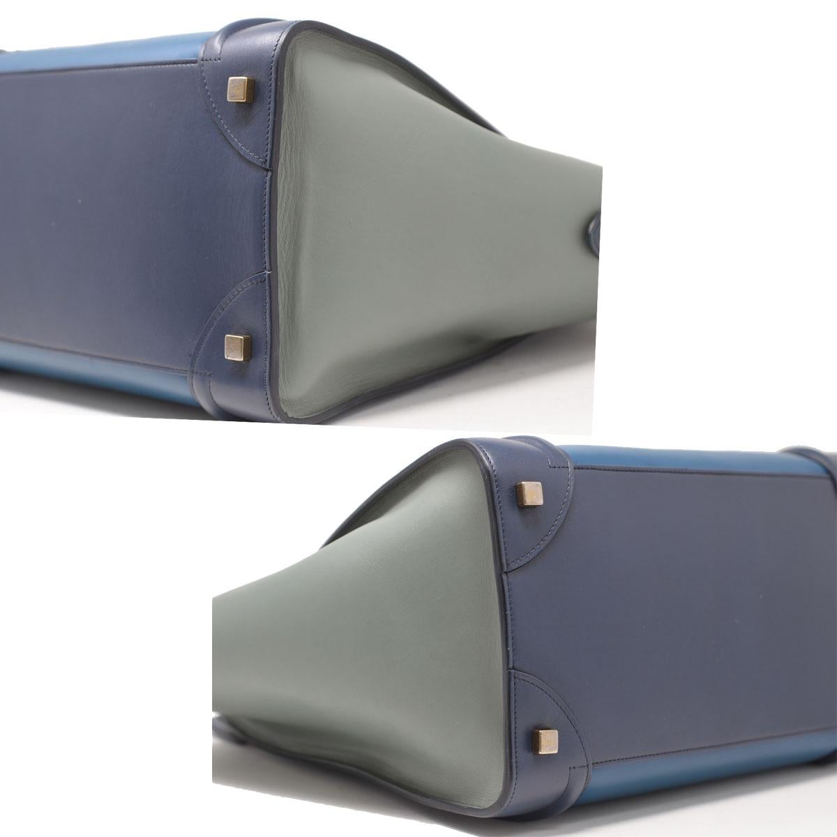 Celine Tri Color Navy, Blue and Gray Mini Luggage Leather Tote Handbag 5