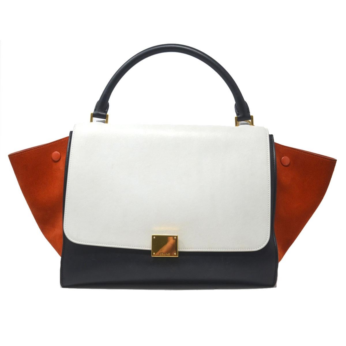 Handtasche aus Wildleder und Leder von Celine Trapez Medium Tri-Color (Schwarz) im Angebot