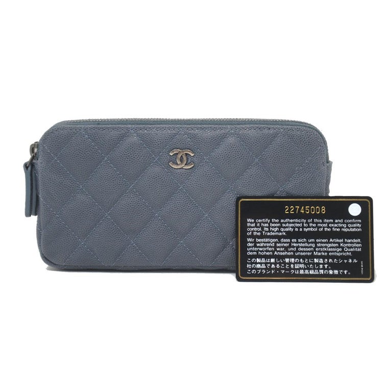 Chanel Double zip WOC Grey/Blue Caviar Cross body Clutch at 1stDibs