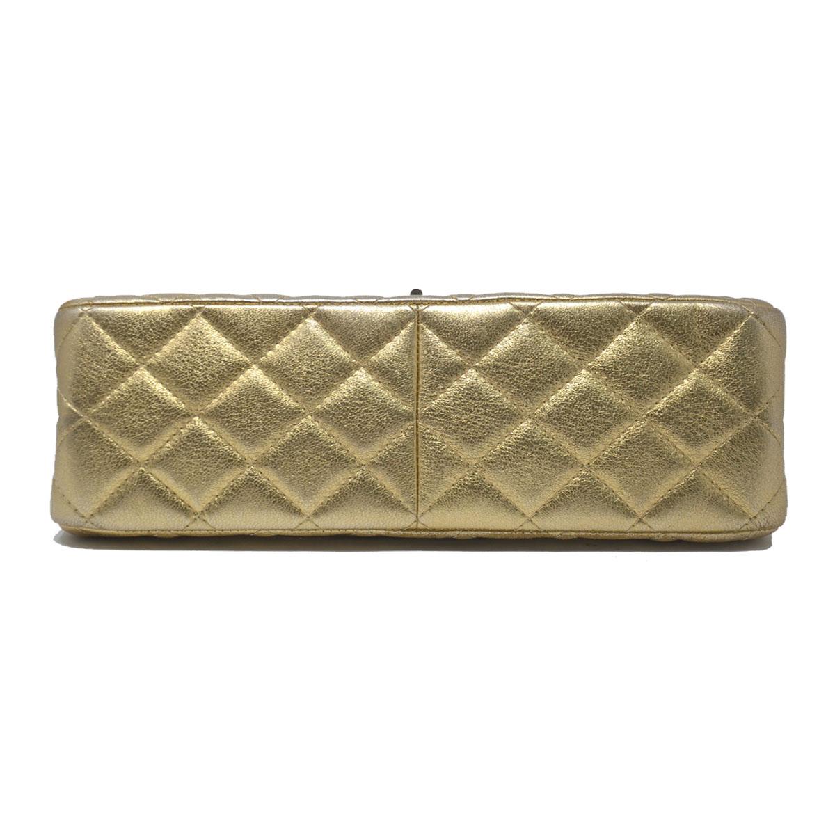 Brown Chanel 2.55 Reissue Jumbo Double Flap Chevron Gold Leather Handbag