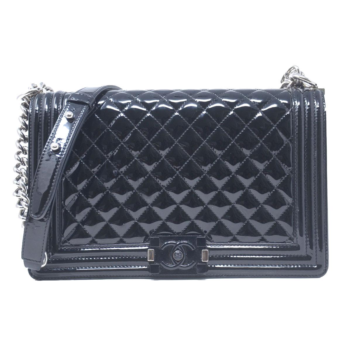 Chanel Le Boy Bag SHW Black Jumbo Patent Leather