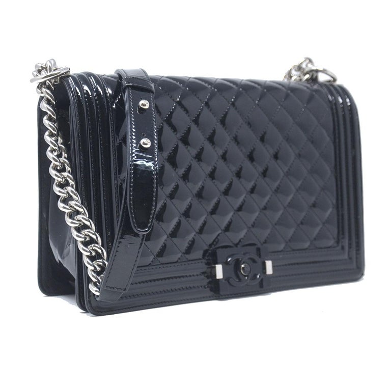 Chanel Le Boy Bag SHW Black Jumbo Patent Leather For Sale at 1stDibs chanel le boy jumbo
