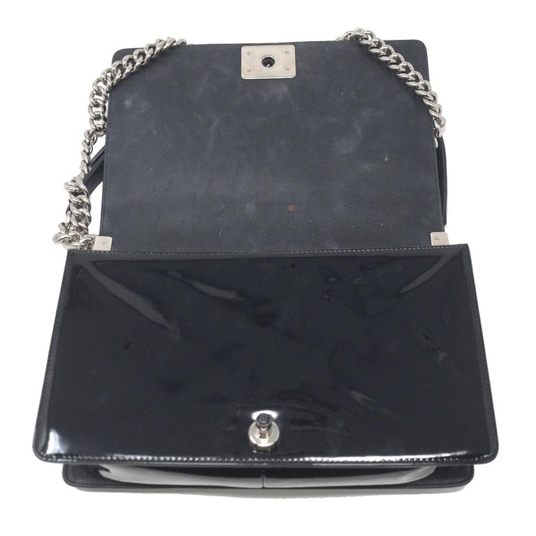 Chanel Le Boy Bag SHW Black Jumbo Patent Leather For Sale at 1stDibs chanel le boy jumbo