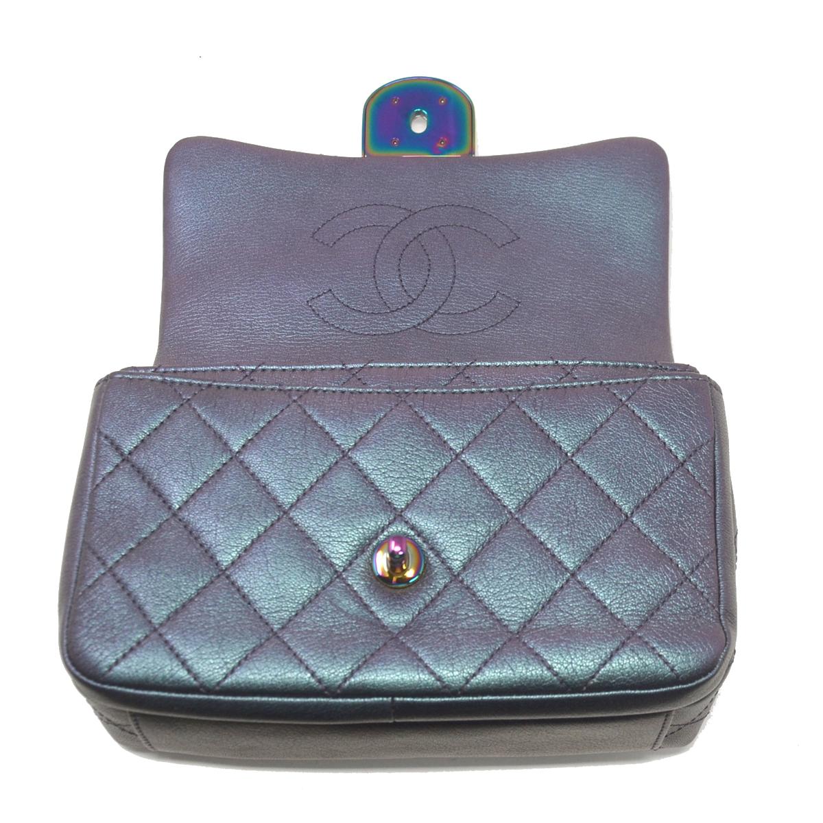 Chanel Iridescent Quilted Small Double Carry Waist Chain Flap Purple Handbag 1