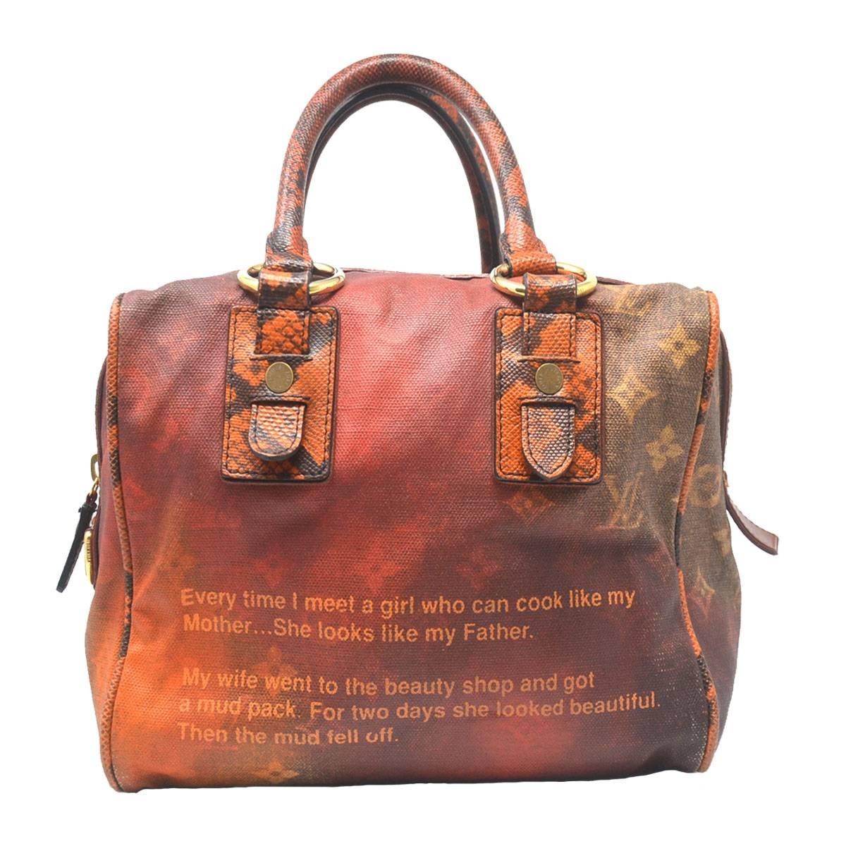 Company-Louis Vuitton
Model-Richard Prince MANCRAZY Printemps Jokes 2008 Collection
Color-Red/Orange
Date Code-FL1008
Material-Leather with Snakeskin on leather trim
Measurements-11.2