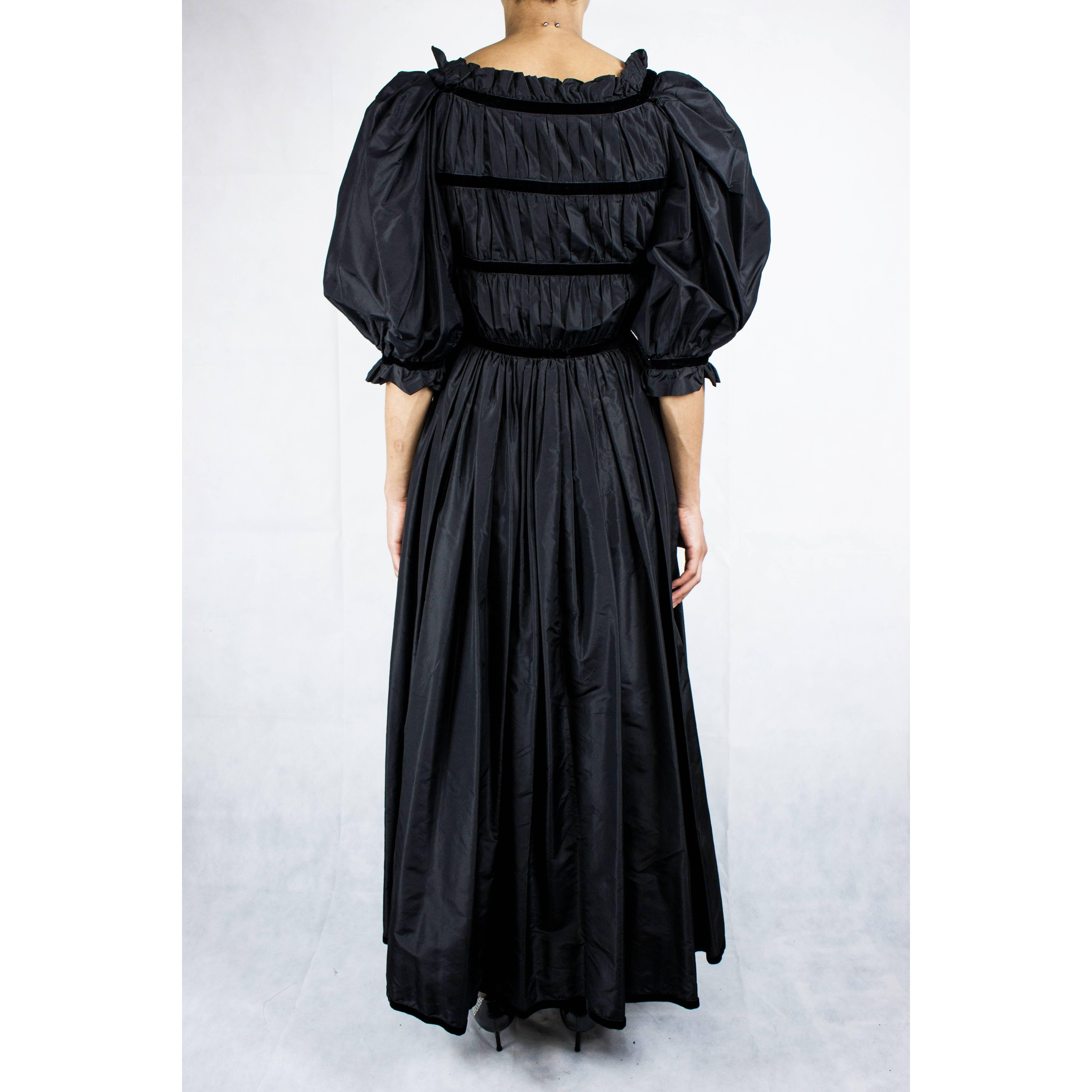 Black  Louis Feraud couture black taffeta evening gown, Circa 1970