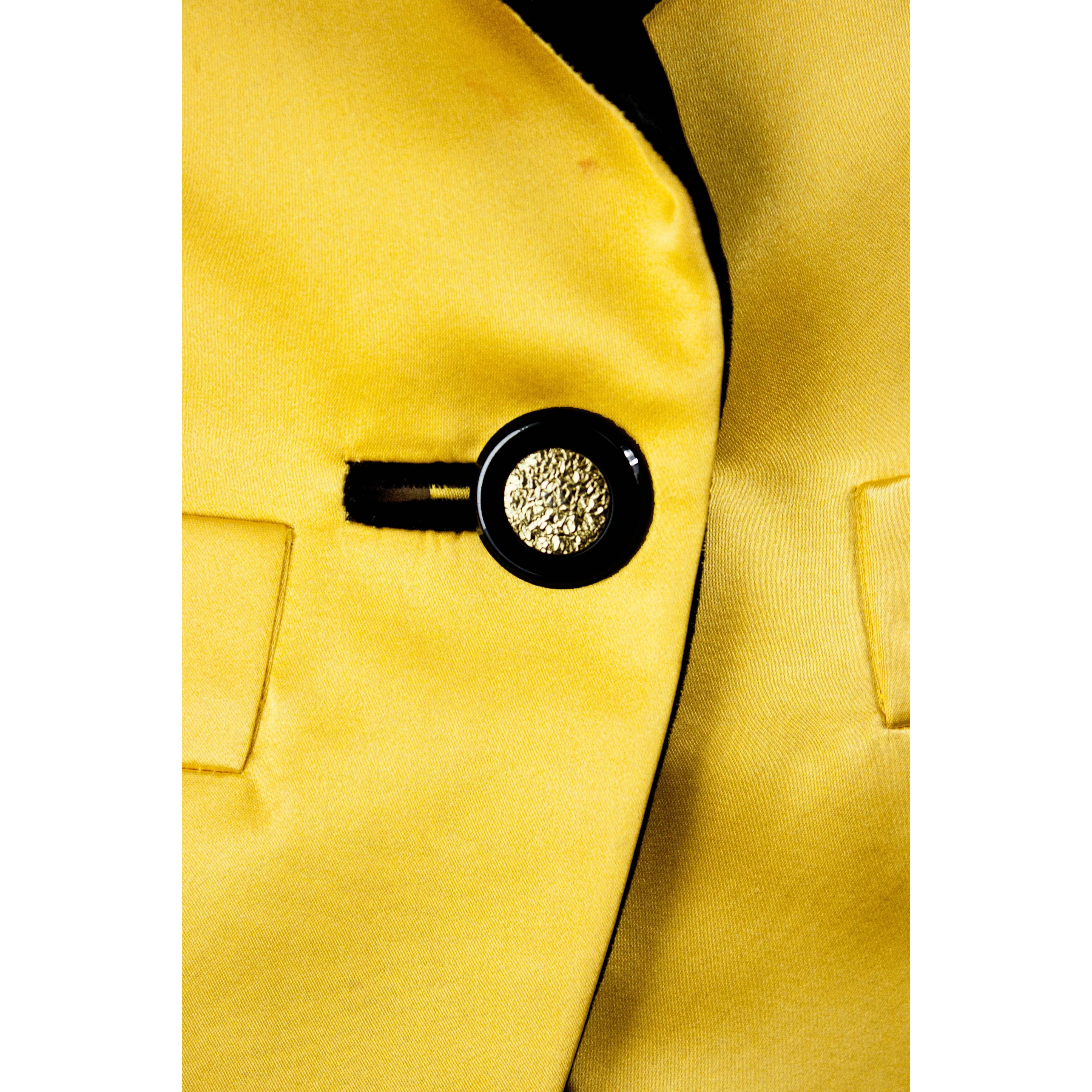 Yves Saint Laurent yellow satin tuxedo jacket, Fall 1988 In Good Condition In London, GB