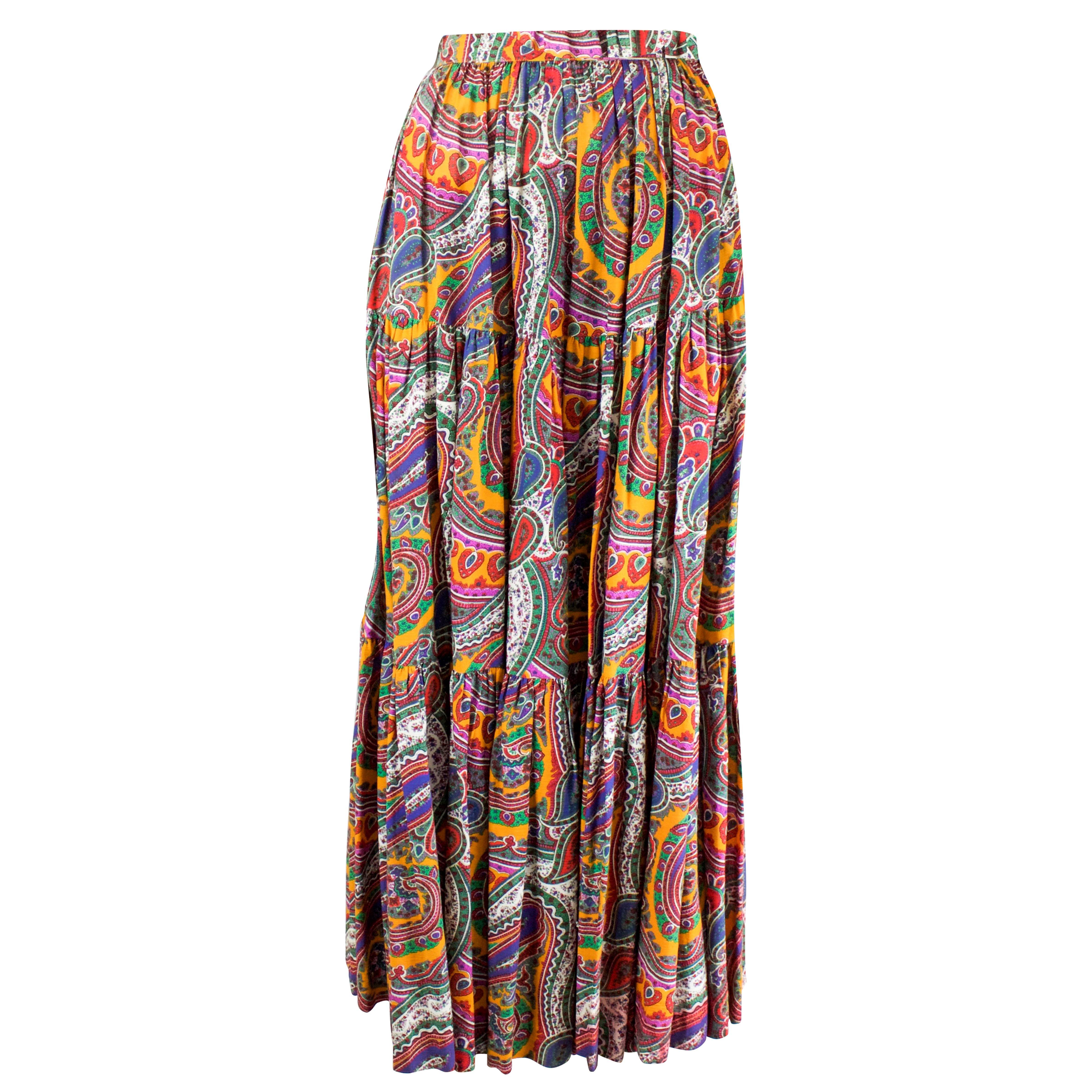 Yves Saint Laurent long layered Paisley gypsy skirt, Fall Winter 1976