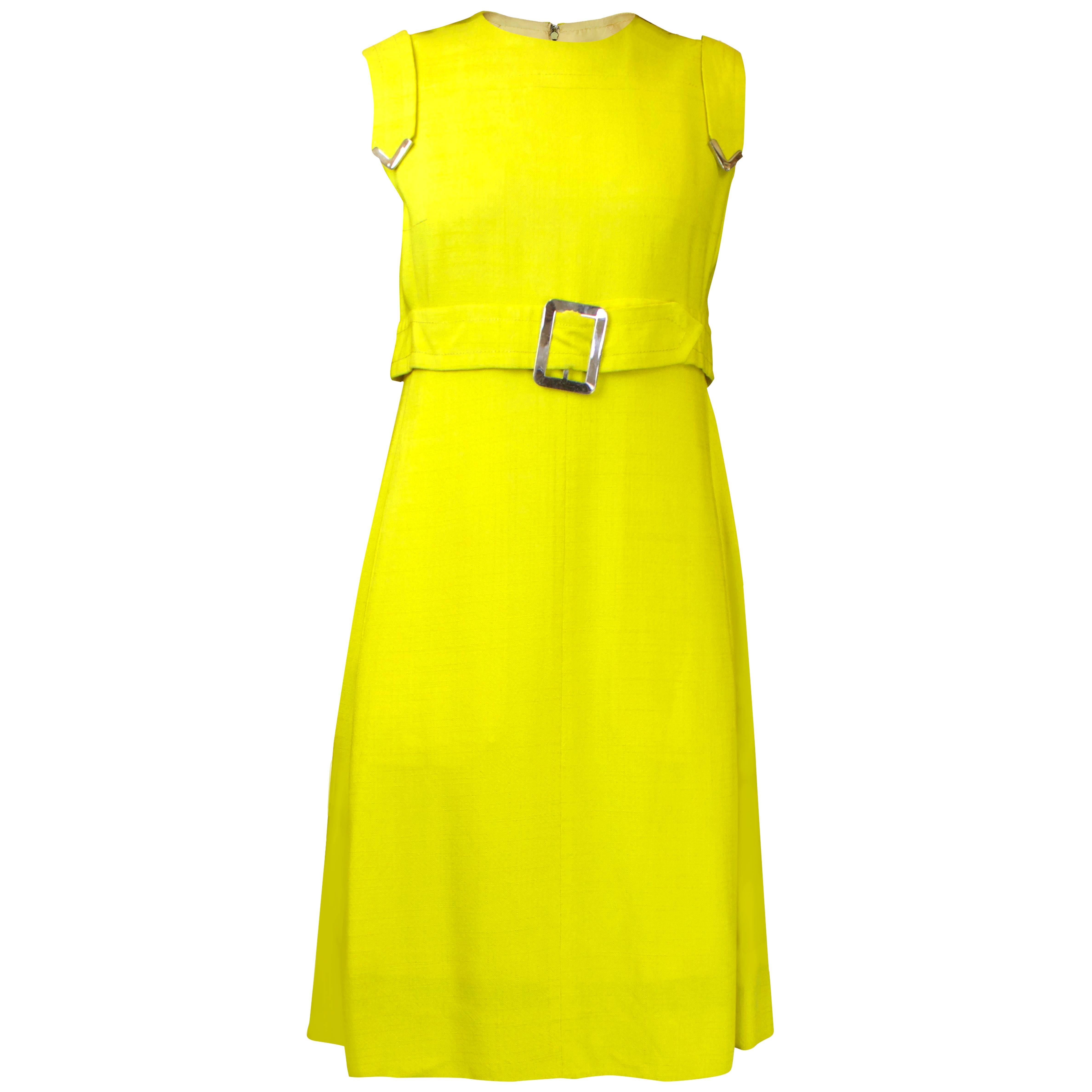 Ted Lapidus made to measure couture finished yellow linen dress, circa 1960 For Sale