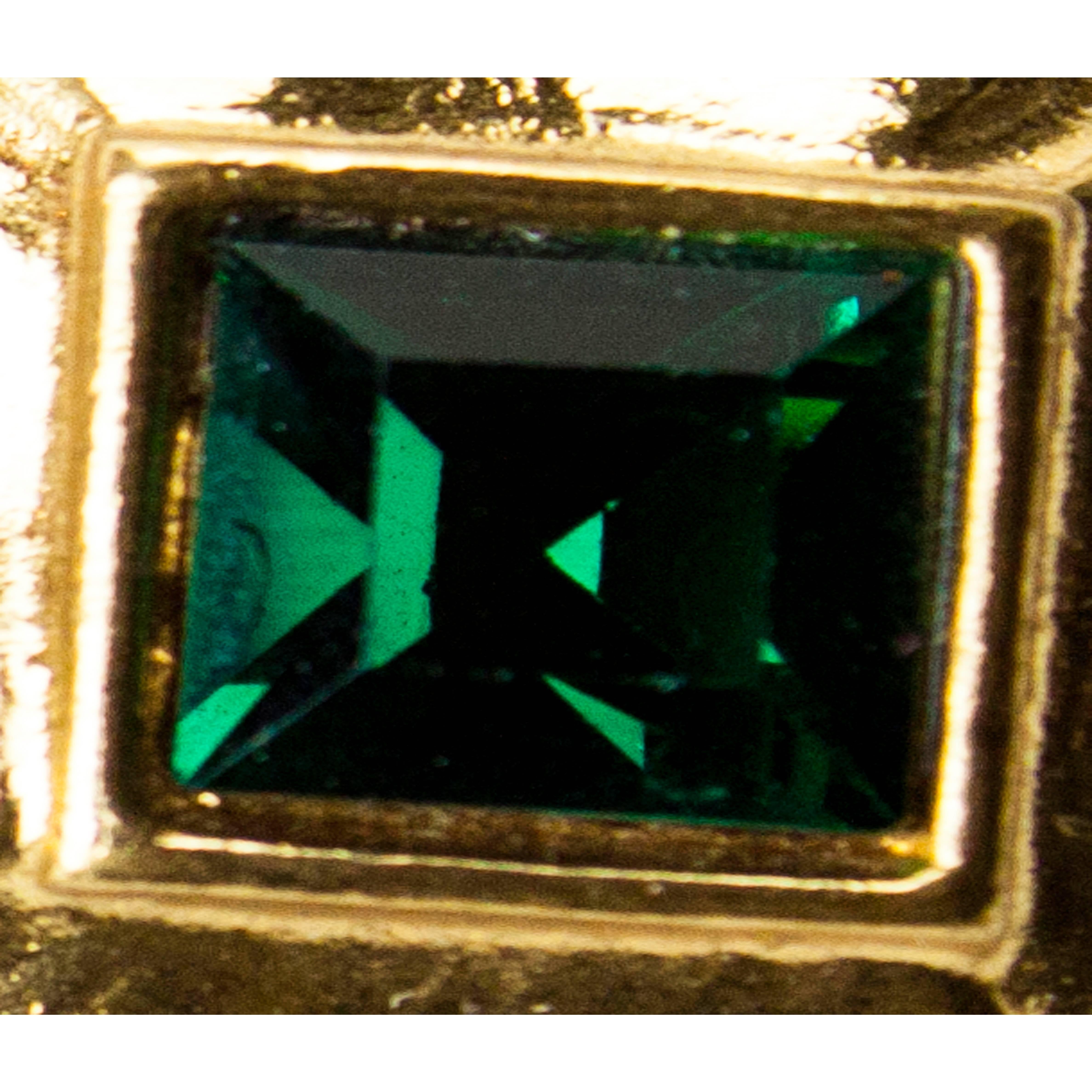 Yves Saint Laurent Pyramid shaped gold plated simulated emerald clip earrings  In Excellent Condition For Sale In London, GB