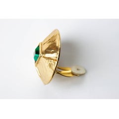 Yves Saint Laurent Pyramid shaped gold plated simulated emerald clip earrings