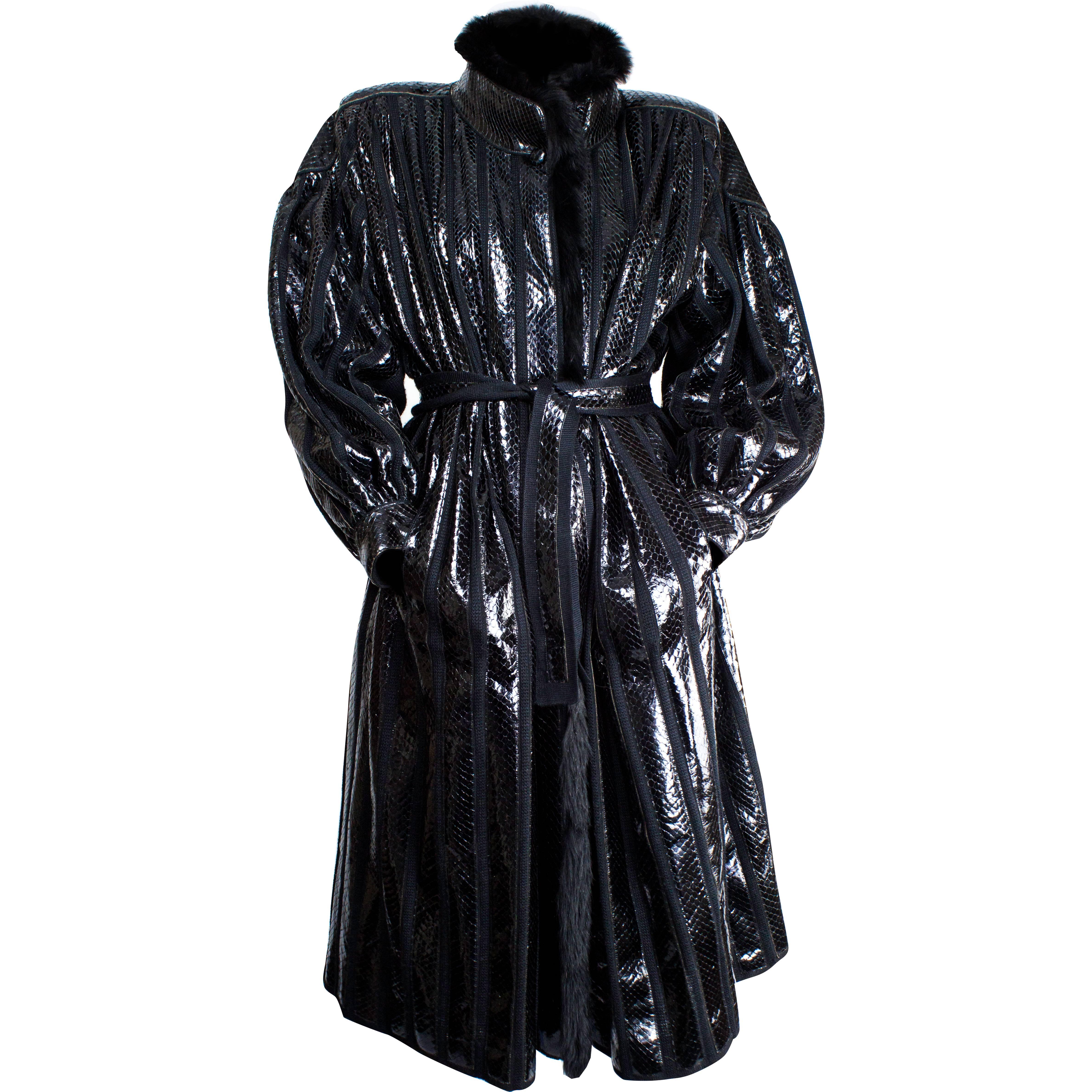 Beltrami silk wool and snakeskin bouffant sleeves coat, circa 1980